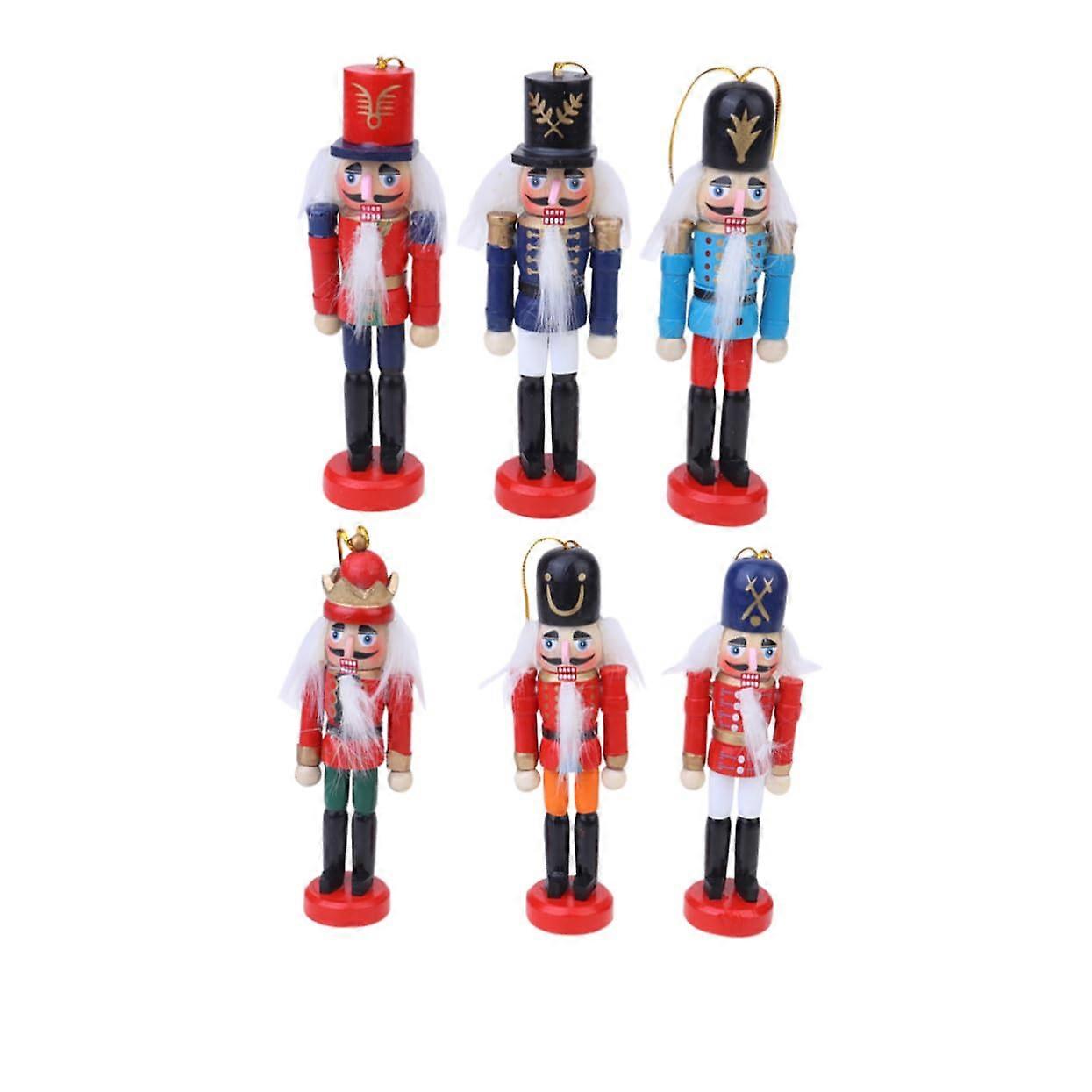 6 PCS Nutcracker Desktop Ornament Christmas Tree Decoration Bamboo Figures for Festive Decoration and Puppet Toy