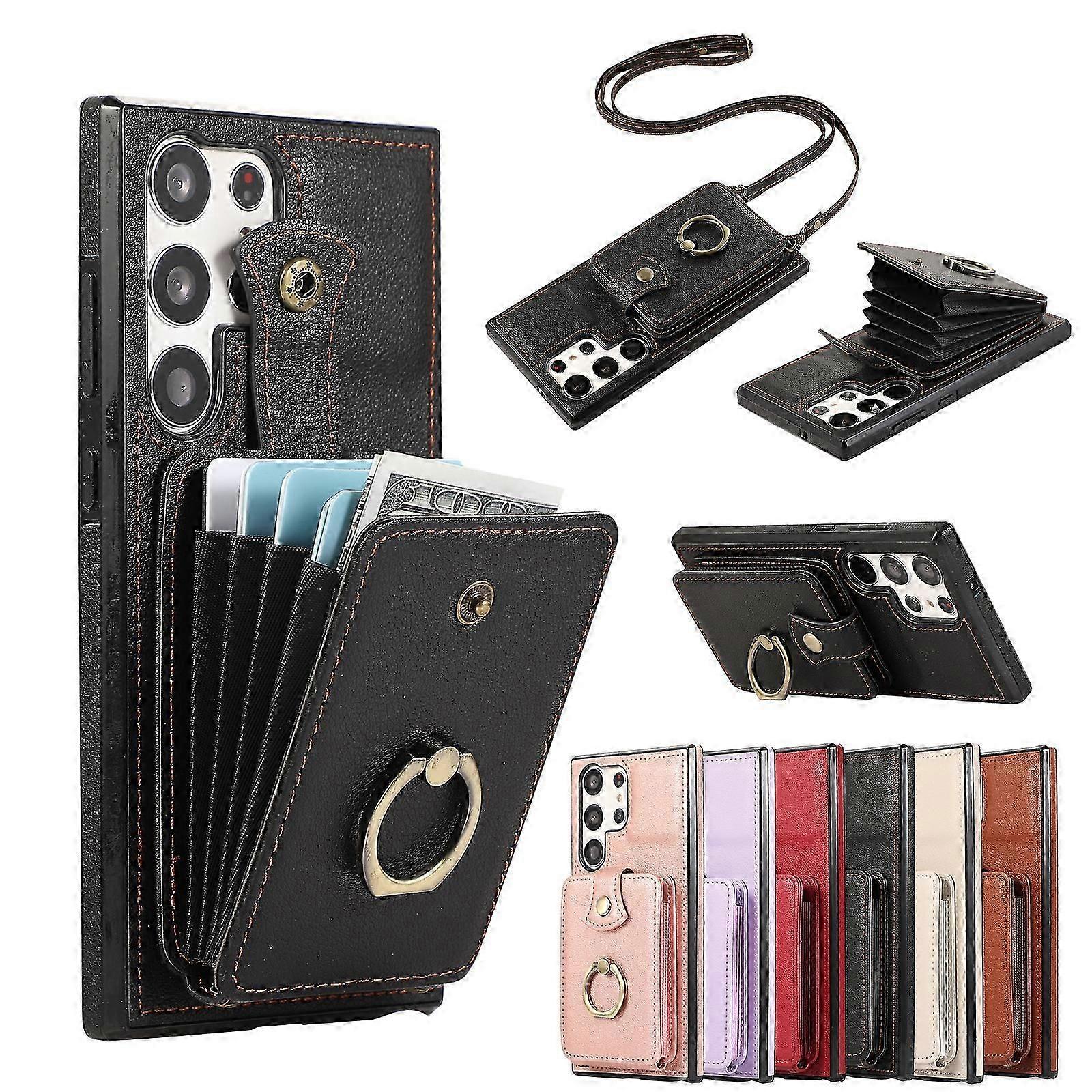 2 in 1 Wallet Case Compatible with Samsung Galaxy S24 Series, Magnetic Closure Purse Case with Rotation Ring Stand, Card Slots Holder, Lanyard Crossbo