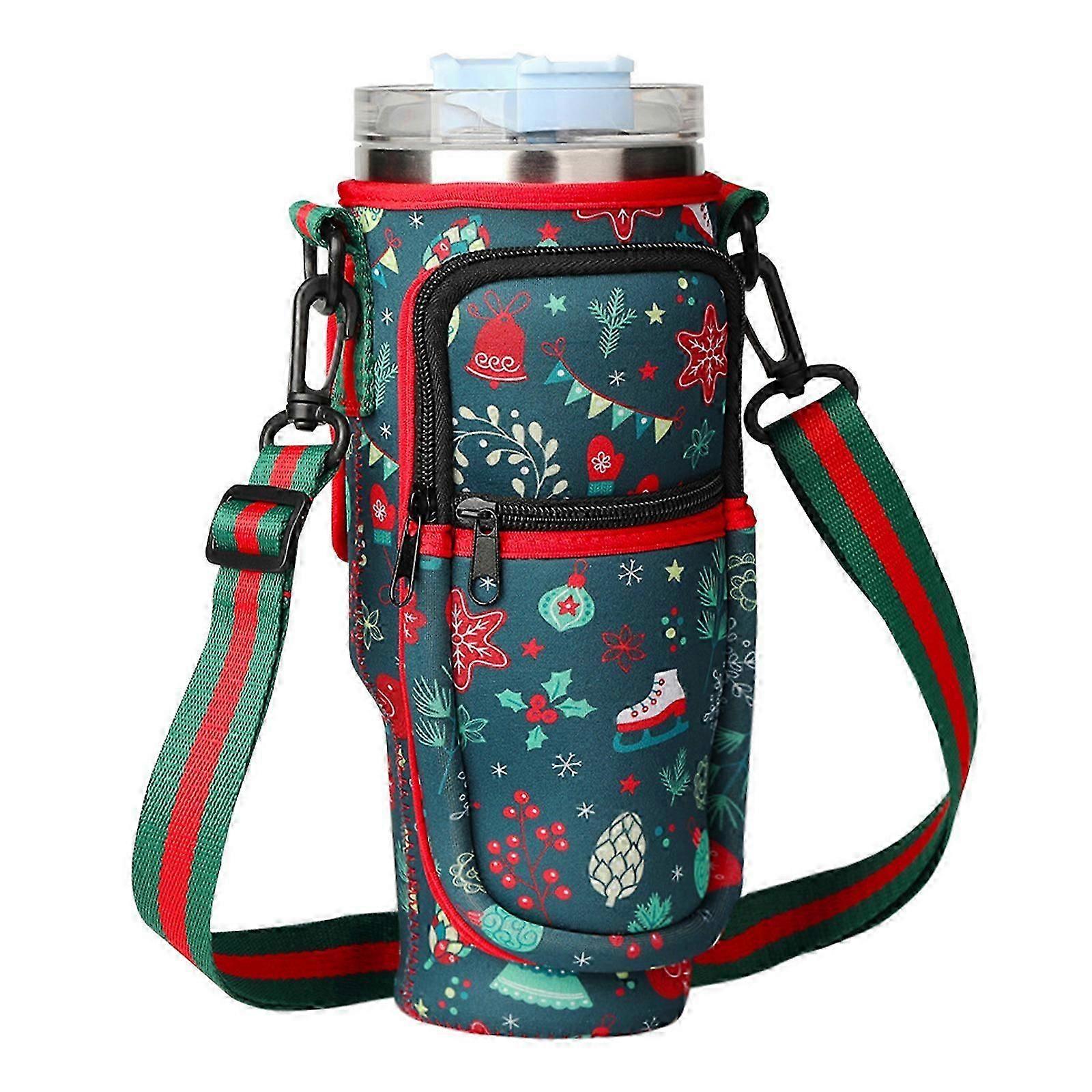 Halloween Water Bottle Carrier Bag with Pouch, Durable Carrier Bag for Tumbler with Handle, with One Blind Box Straw Cover