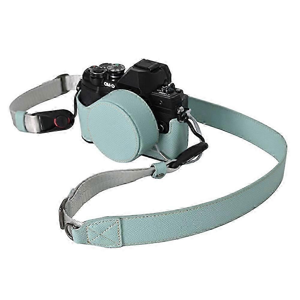For Olympus OM-D E-M10 Mark IV Leather Camera Case Half Body Cover with Lens Cap, Shoulder Strap - G