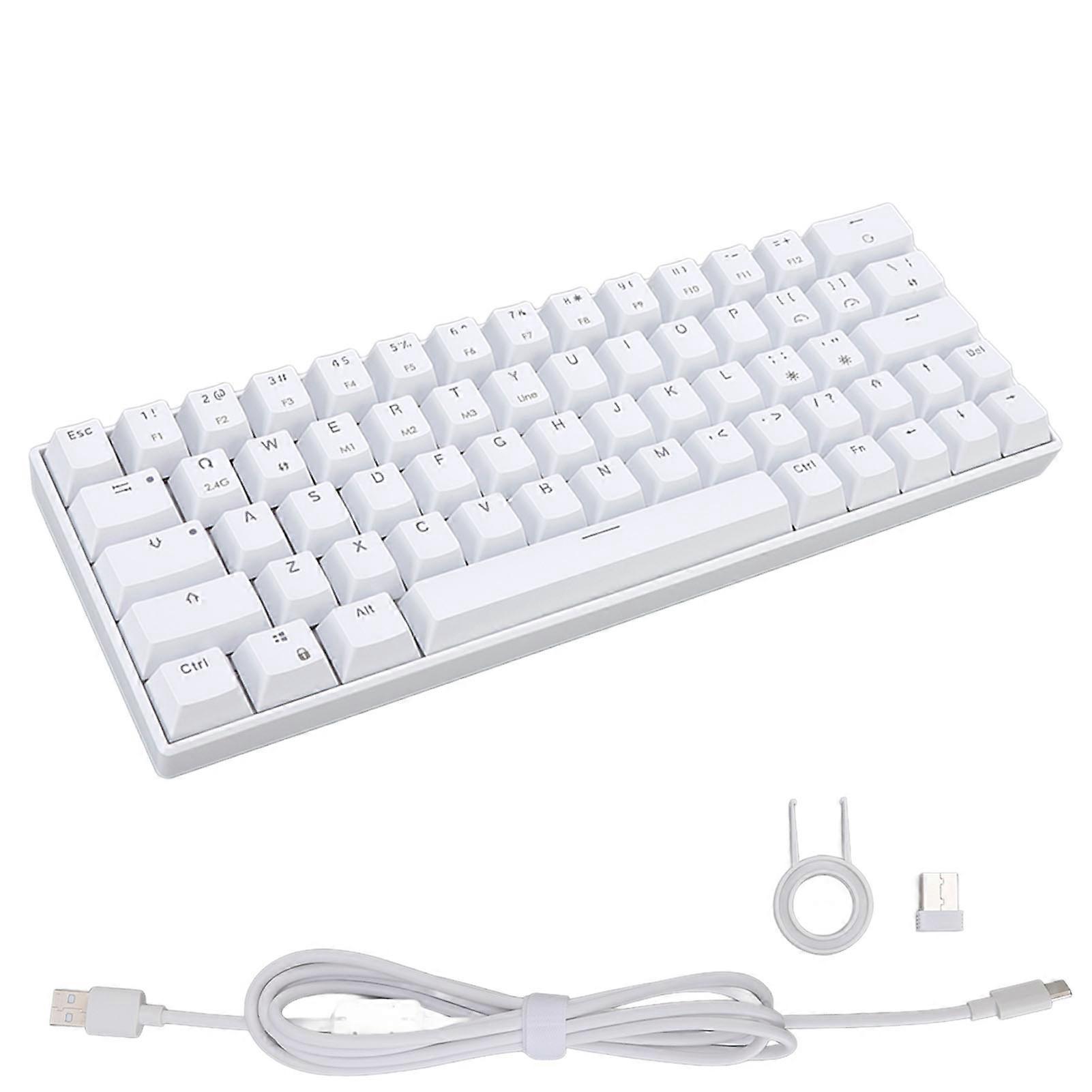 Mechanical 64 Keys Wireless 2.4G BT3.0 5.0 Type C Wired Connection Ergonomic Design White Keyboard