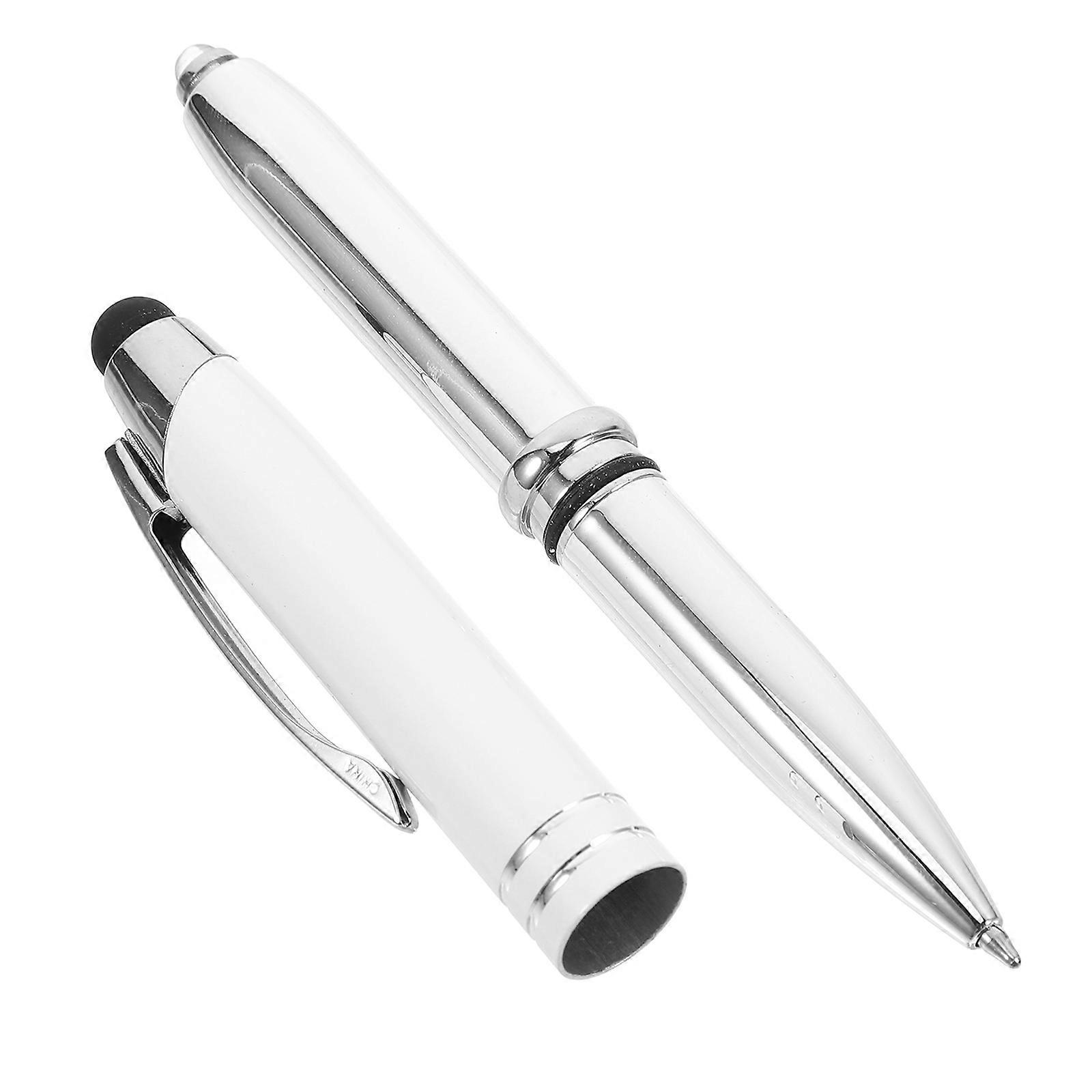 LED Ballpoint Pen with Stylus Tip for Touch Screen Metal White