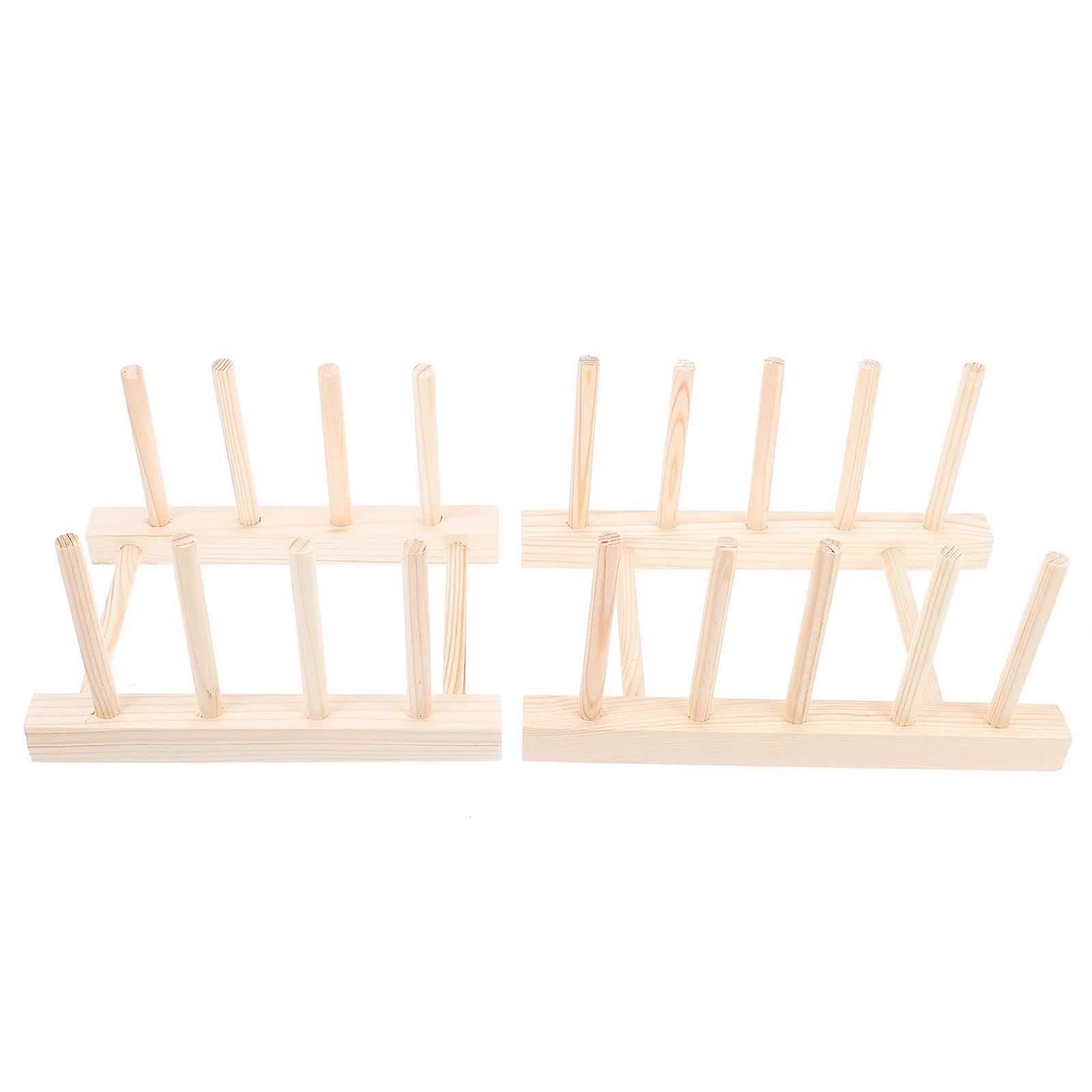 2pcs Saucer Storage Holder Multi Functional Dish Drying Rack for Kitchen Home Use Easy to Clean Wooden Plate Display Shelf for Organizing Dishes and