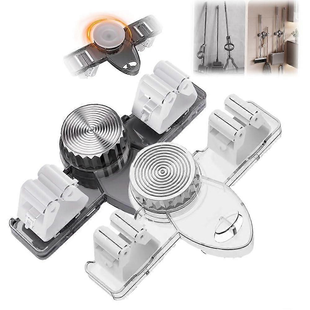 Broom Holder, Mop Hanger, No Drilling, Suction Cup, Adjustable Organizer with Hooks (White Gray)