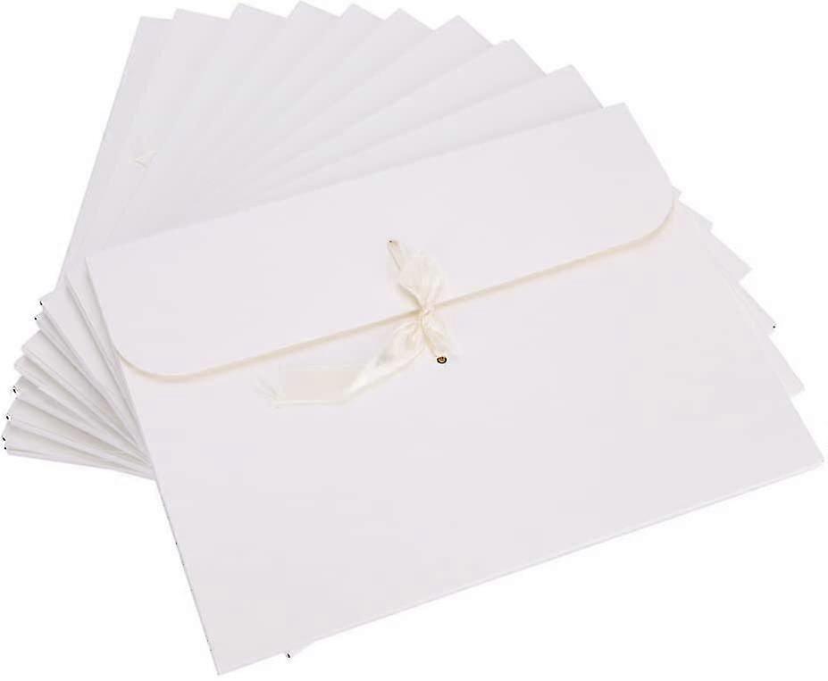 10pcs Kraft Envelopes Box With Ribbon Solid Color Cardboard Textured Rectangle