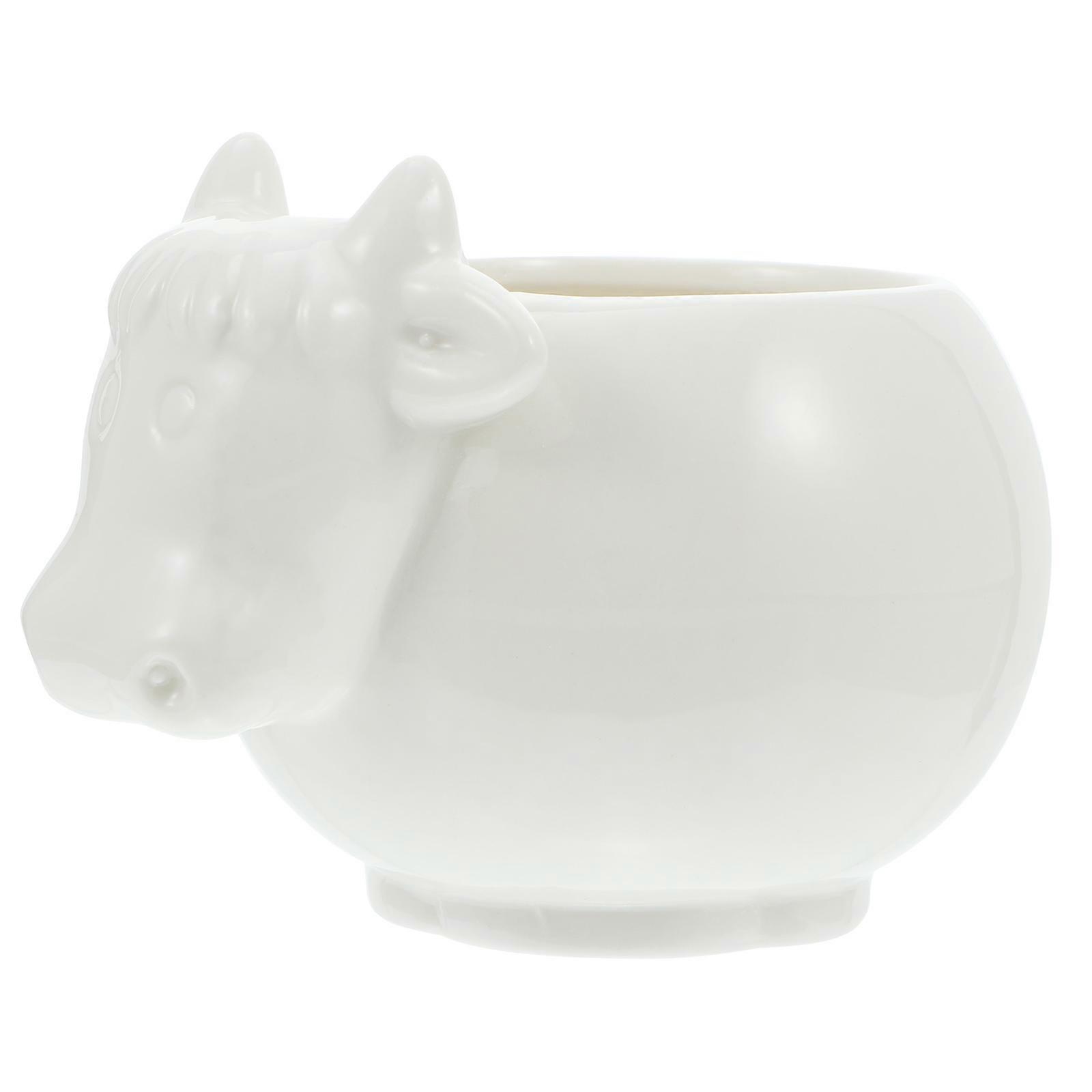 White Cow-Shaped Ceramic Planter for Succulents Creative Decorations 1pc