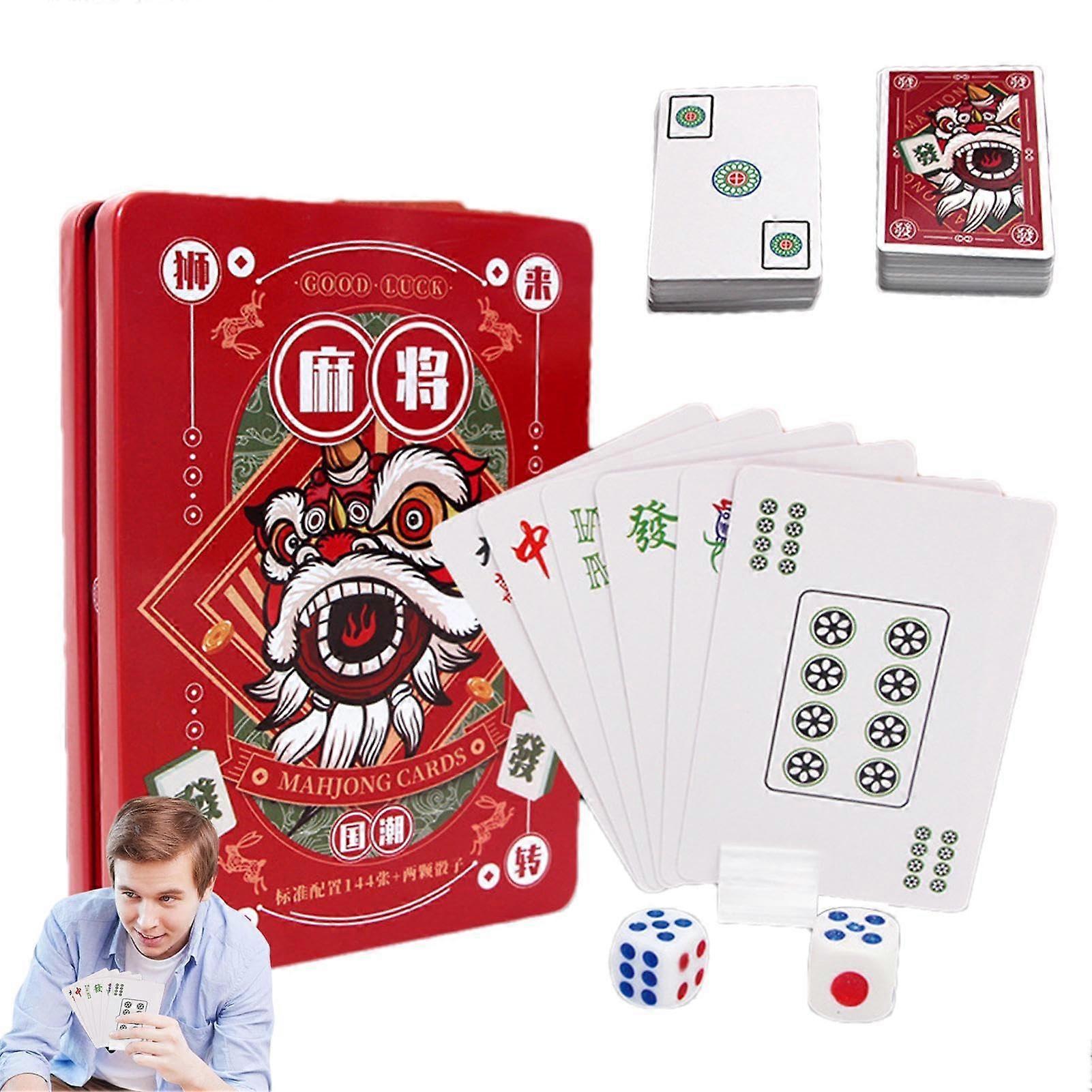 Mahjong Card Game Set, Official Standard Large Print Iron Case for Gatherings, Parties