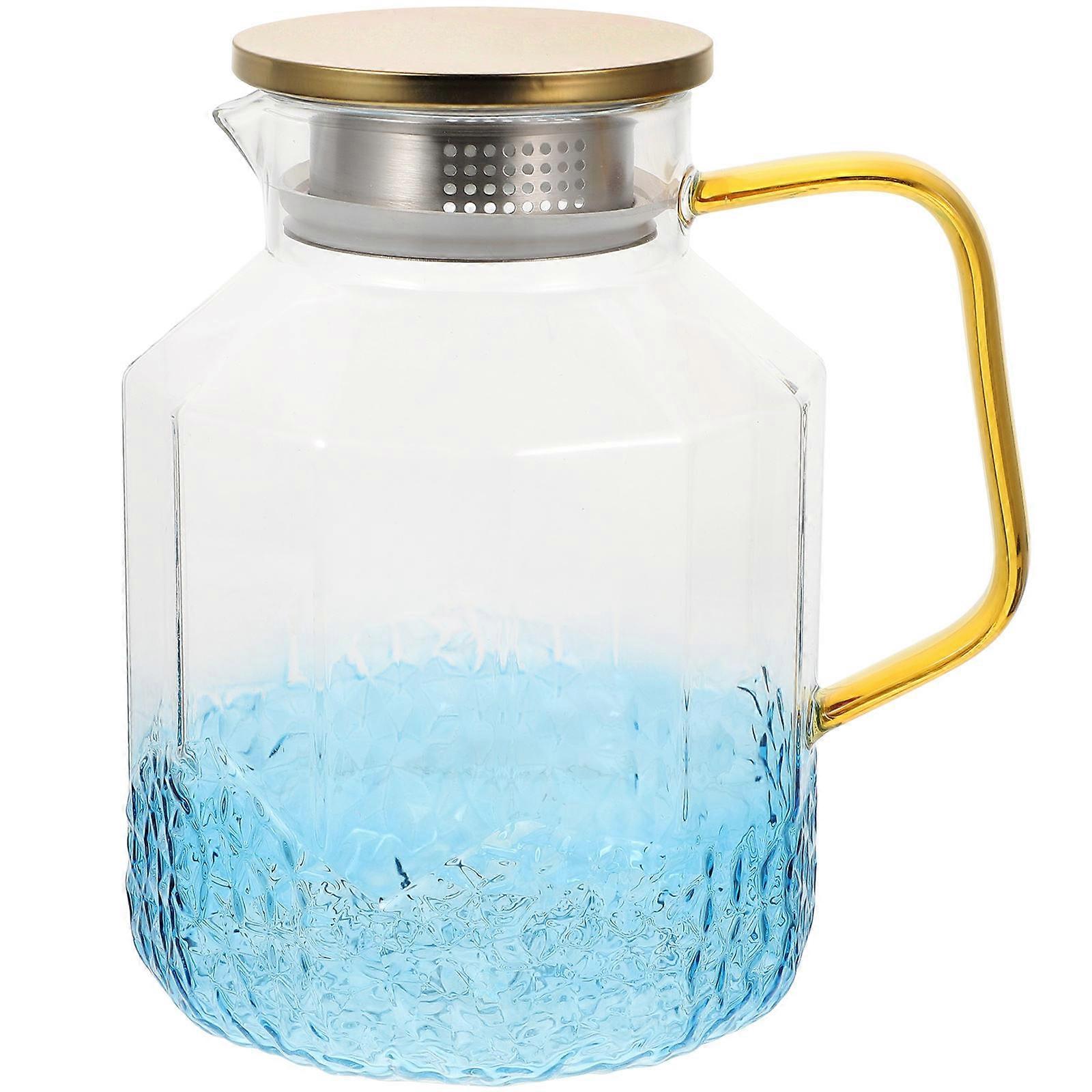 Blue Glass Pitcher with Lid and Spout Ergonomic Handle Juice Jug for Storage 1800ml