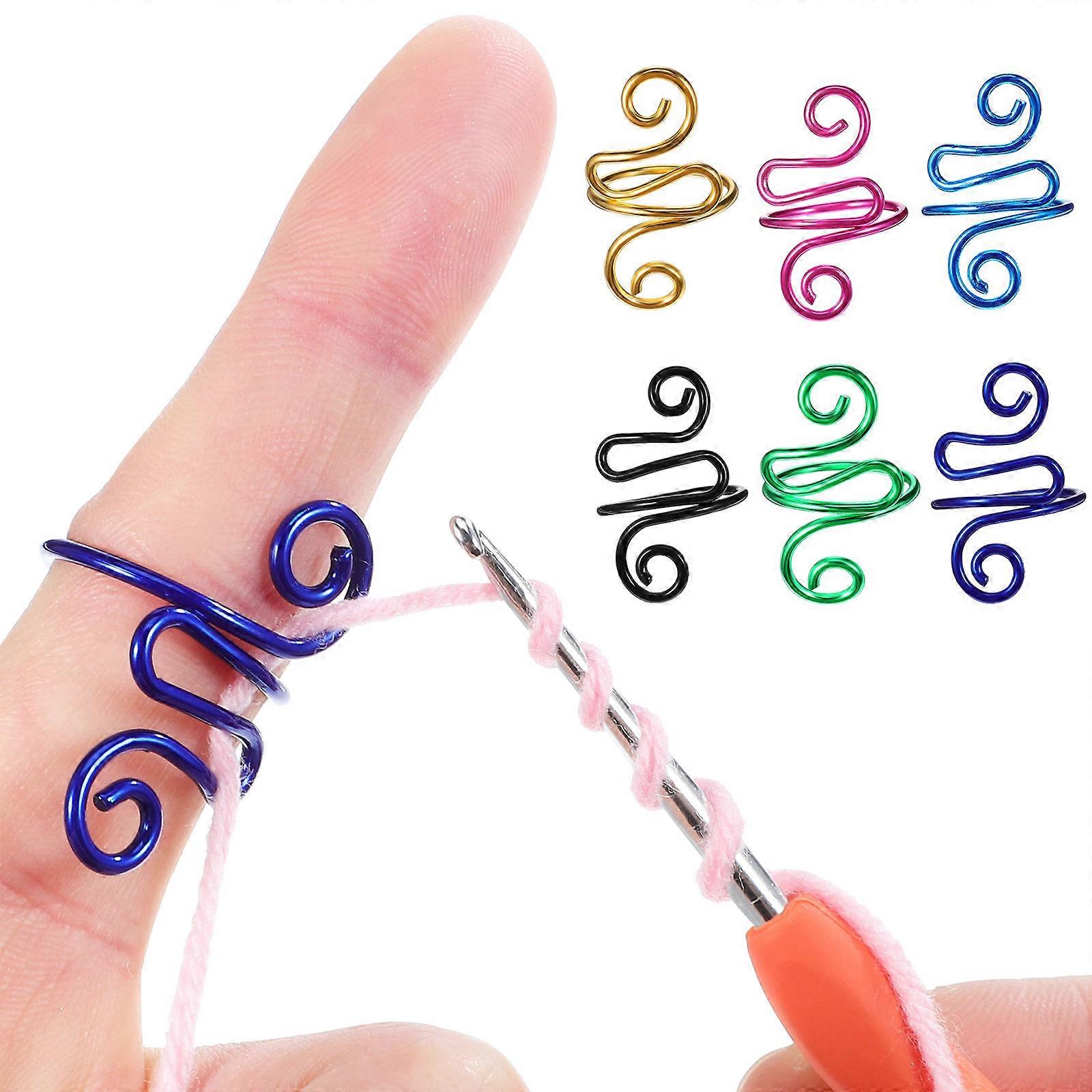 6 Practical Metal Crochet Rings for Finger with Adjustable Size for Crochet in Assorted Color