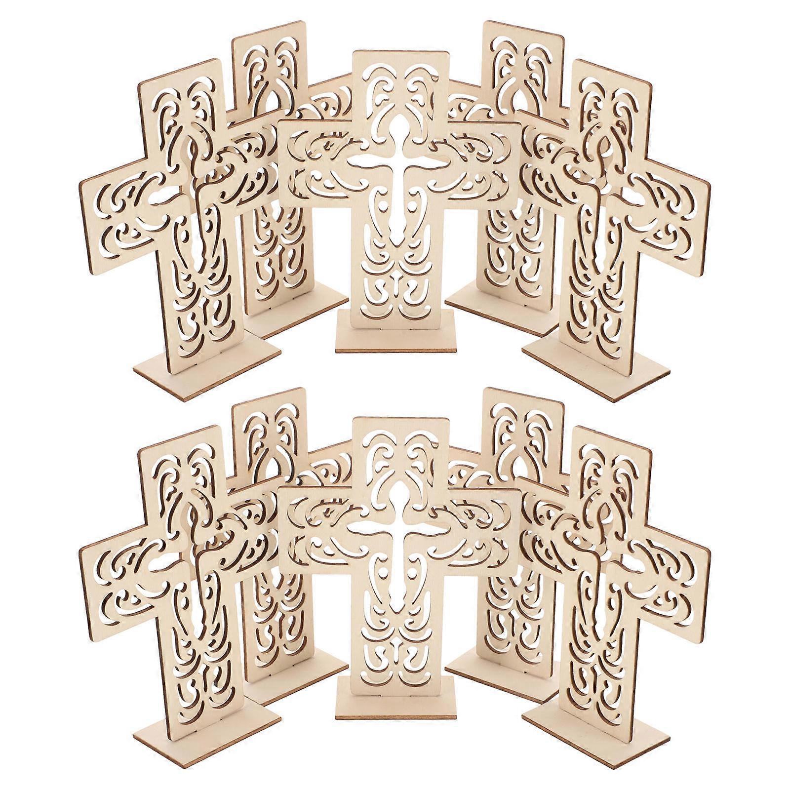 Wooden Cross Ornaments Natural Wood Craft Decorations Compact Christian Cross For Home Decor And Photo Props Diy Tabletop Display
