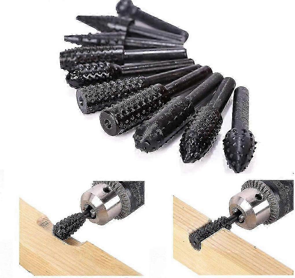 2025 10 Wood Rasp Set Rasp Set Wood Shank Milling Kit Drill Bit Drill Tools Wood Carving Sander Wheel Sander Cone Shank Twist Drill Bit For Rotary Too