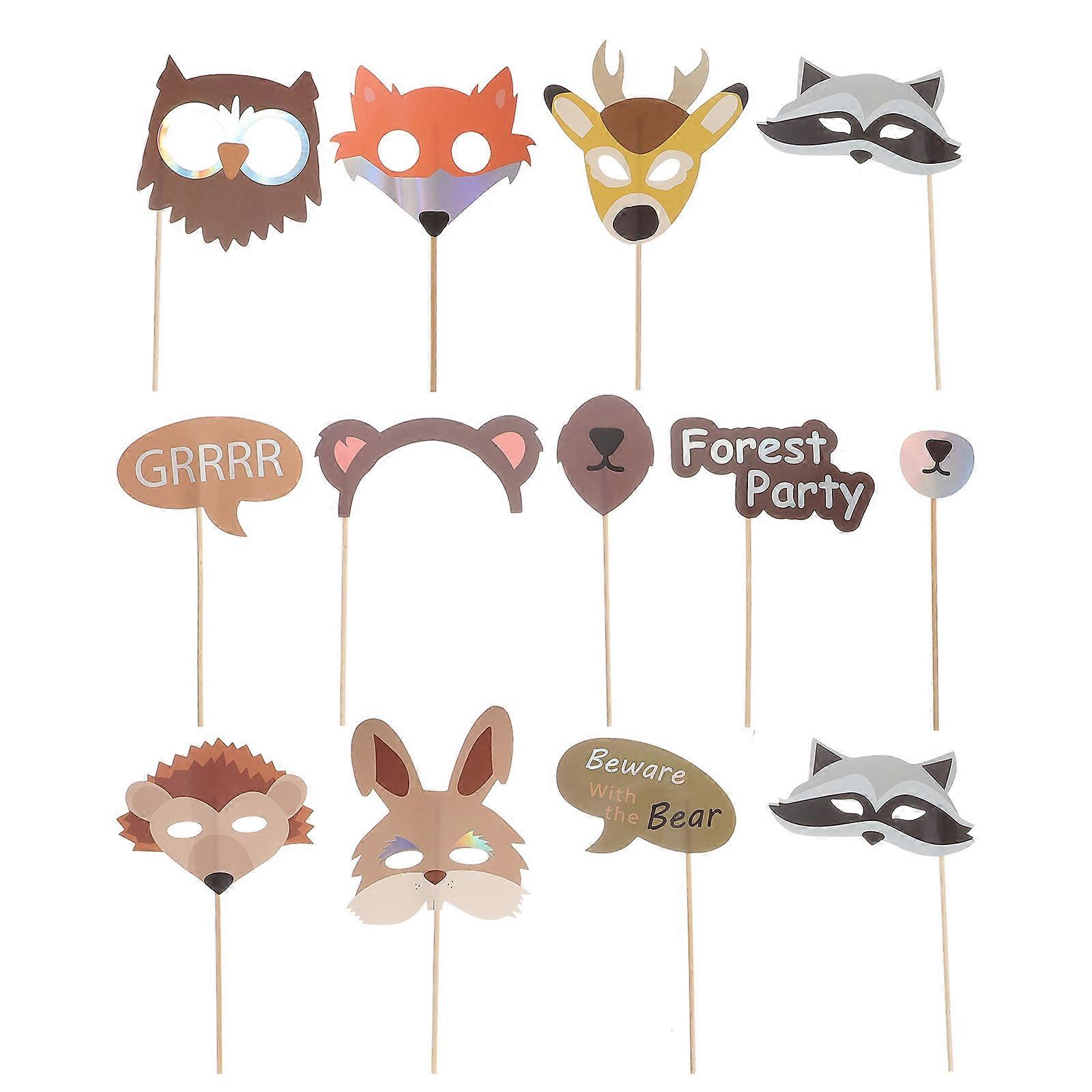 الدعائم الصور رأس لتزيين حفلة عيد ميلاد ورقة بطاقة ملونة متنوعة 12 قطعة