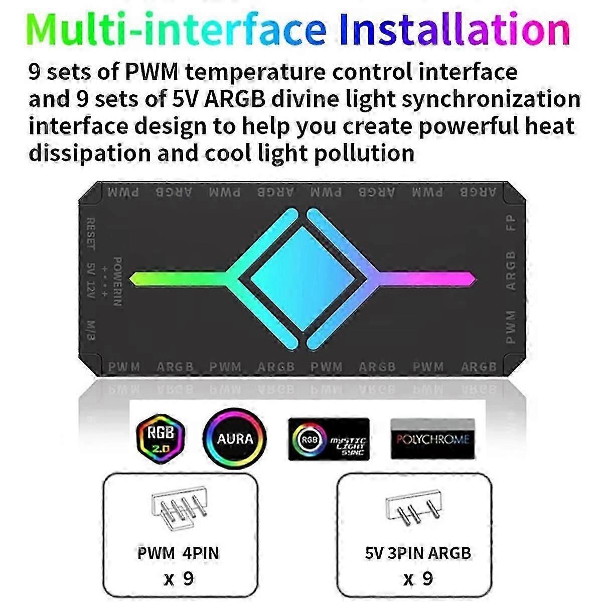 5V 3Pin ARGB Fan HUB Splitter Remote Controller with 4Pin PWM White