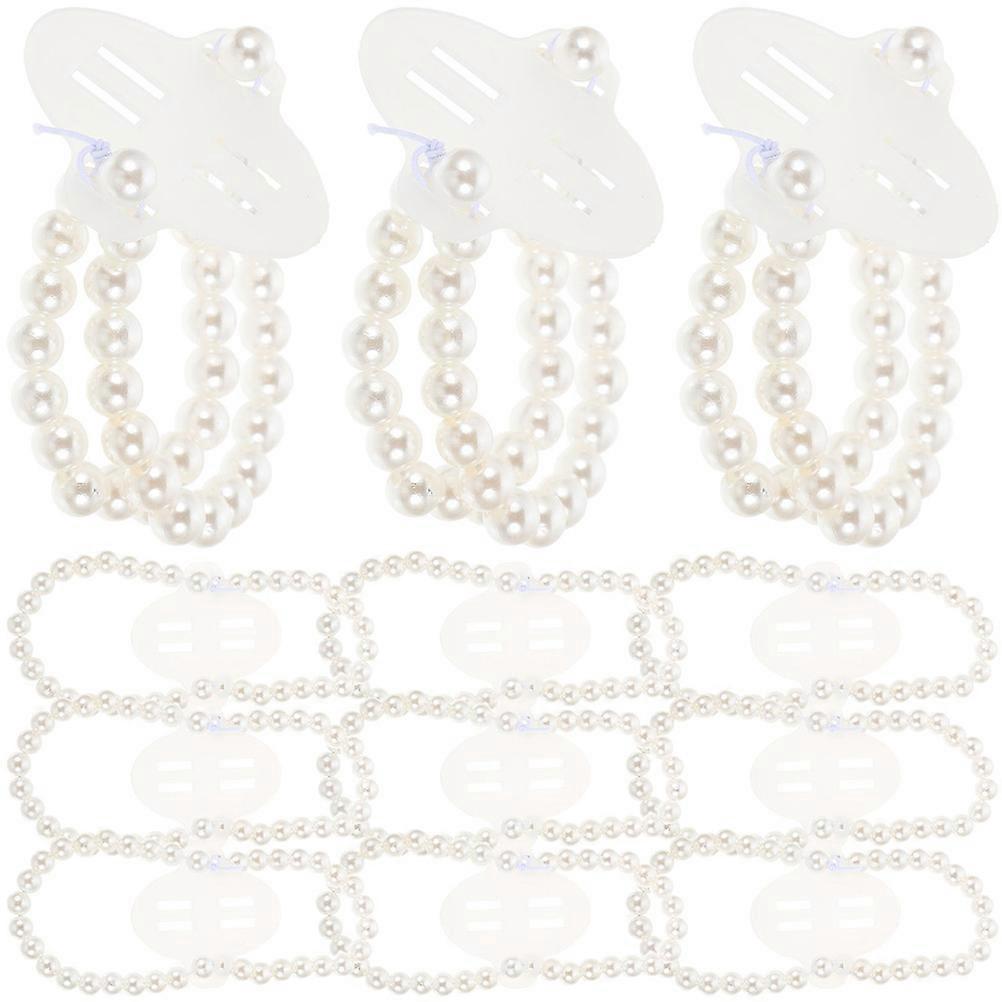 White Elastic Wrist Corsage Bracelets with Fake Pearls for DIY Wedding Flowers and Parties