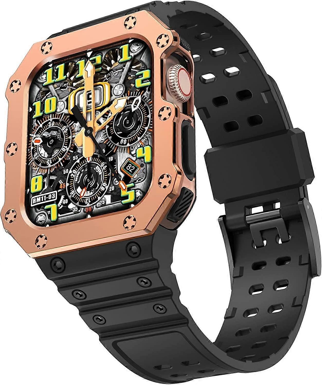 UpgradeKit Metal Bezel Silicone Band for Apple Watch Series 7 8, 40 mm, 45 mm (Color: D, Size: 38/40/41 mm)