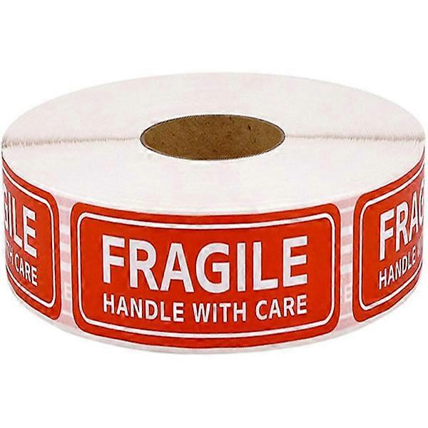 1 roll / 150 labels, with red fragile warning label, handle with care (25 mm x 75 mm)