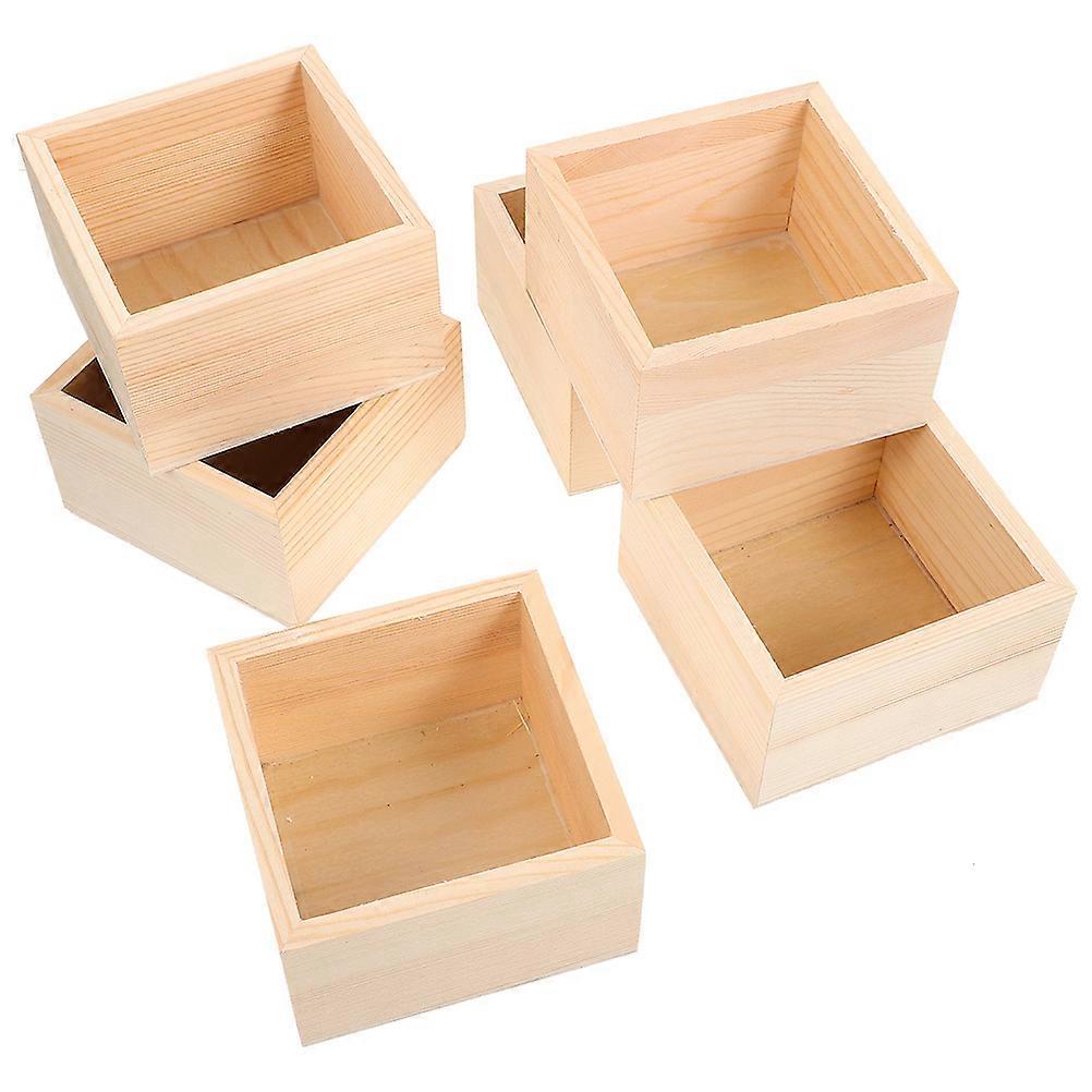 Storage Cube Boxes 6Pcs Unfinished Wooden Box Rustic Craft Organizer Container For Arts And Crafts Home Organization