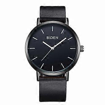 BIDEN Moda Uomo Donna Quadrante Rotondo PU Orologio Al Quarzo In Pelle Cassa Nera Cinturino Nero