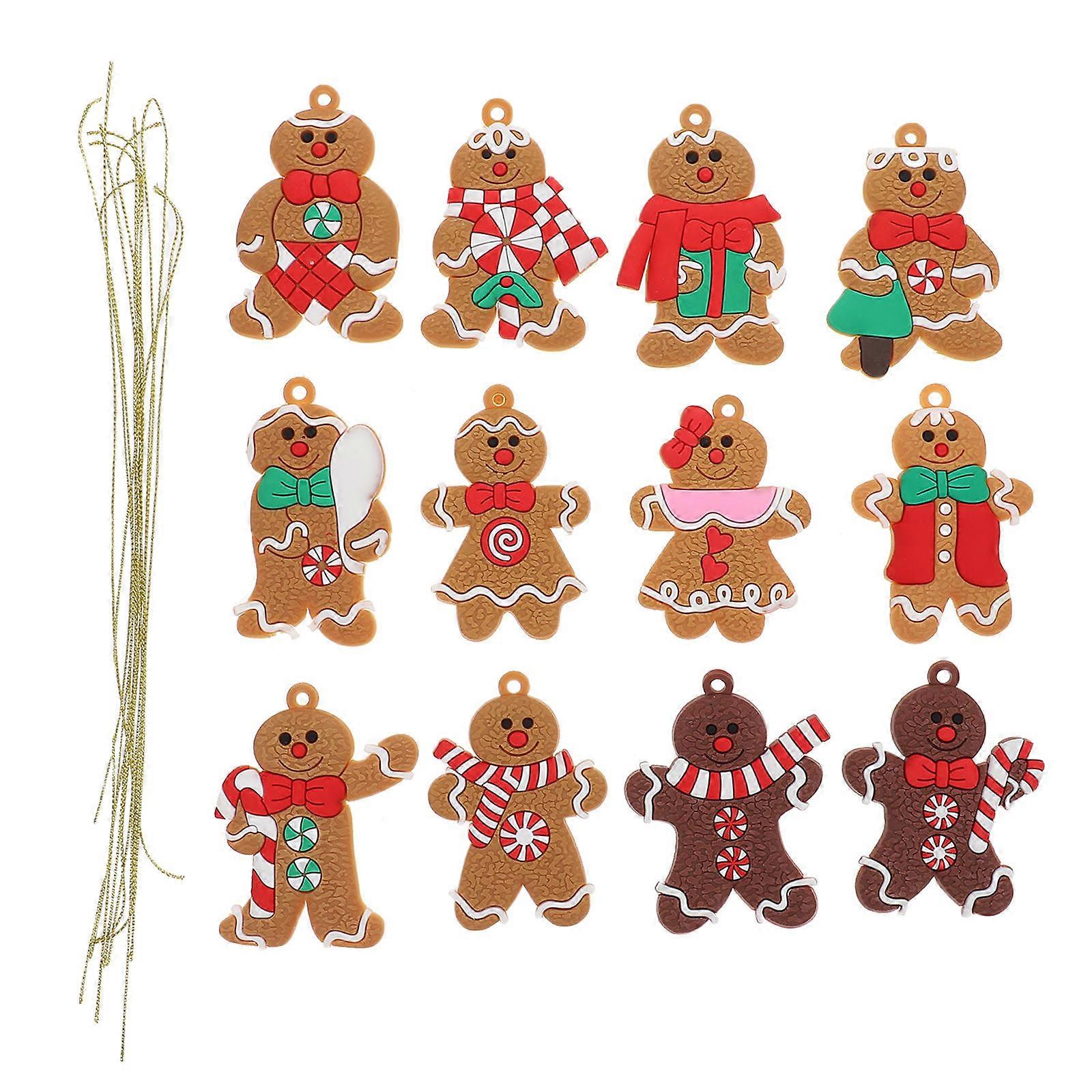 Gingerbread Mini Ornaments 12Set Festive Design Christmas Tree Hanging Decoration PVC Material Assorted Color