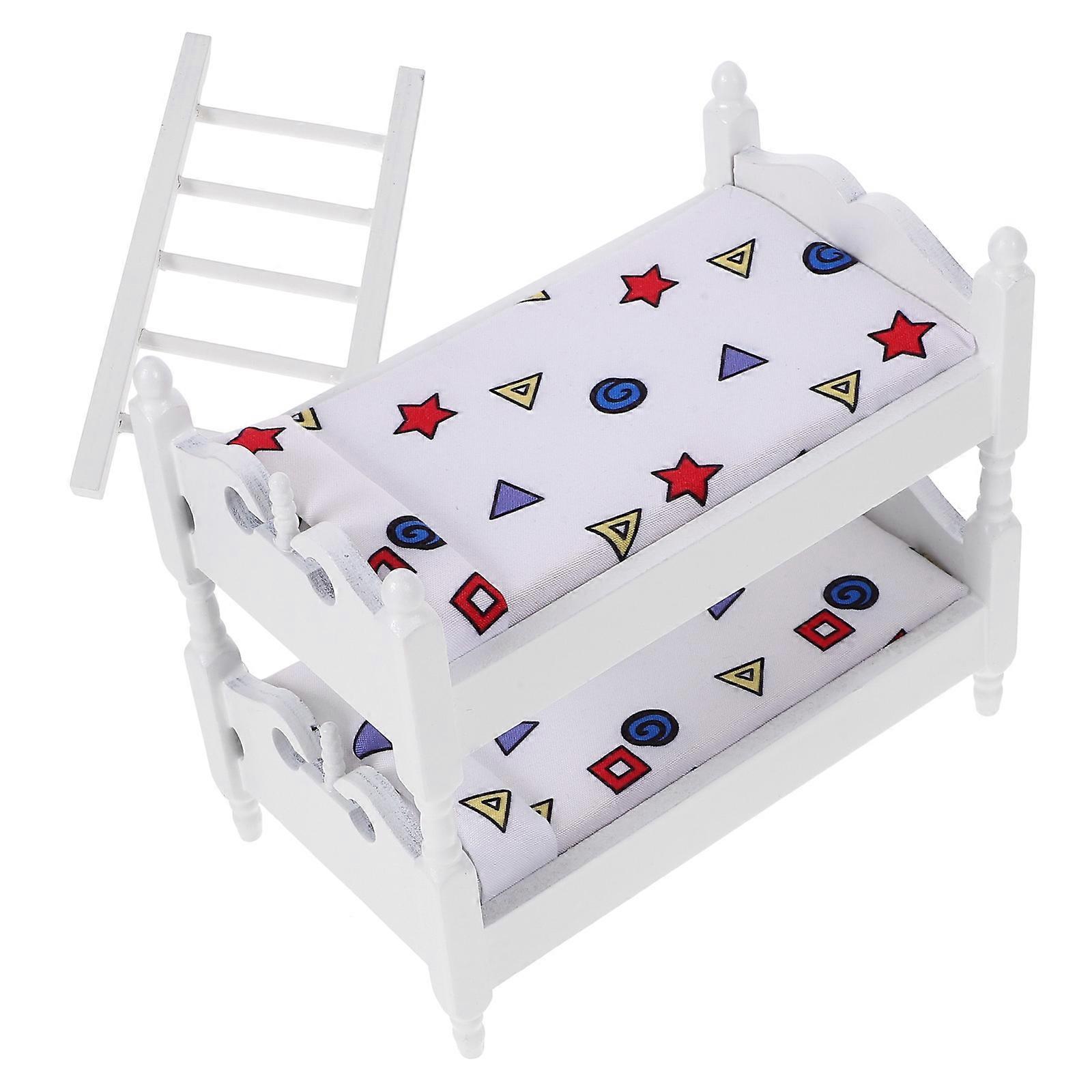 White Wooden Mini Bunk Bed for Doll House Decoration with Realistic Shape 6.5x3.5x7 Inches