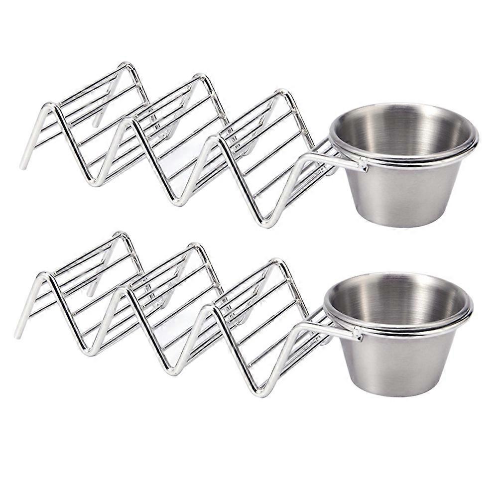 Rectangular Taco Holder Stands For Hard Taco Shells At High-End Restaurants And Camping Barbecues With Food Holding Function In Silver 2Pcs