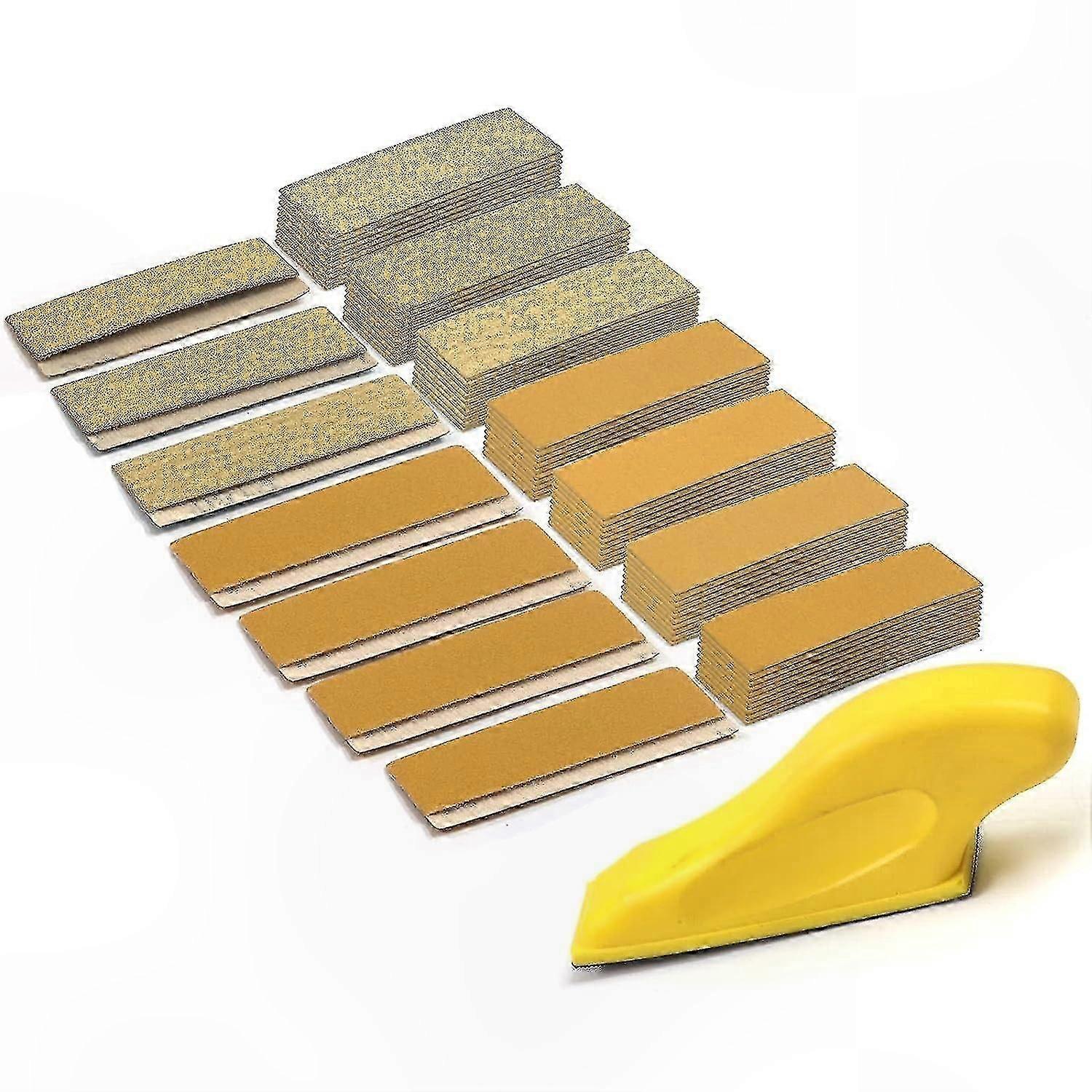 3.5x1 Sanding Block with 70 Sheets Hook & Loop Sandpaper, 80-600 Grit Alumina for Detail Work, Wet/Dry Use