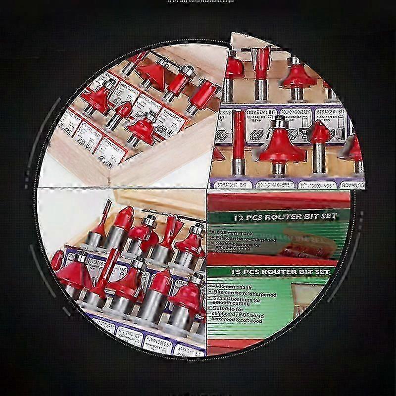 1/4" TCT Router Bit Set 12pce 1/4" Shank, Red Woodworking Bits