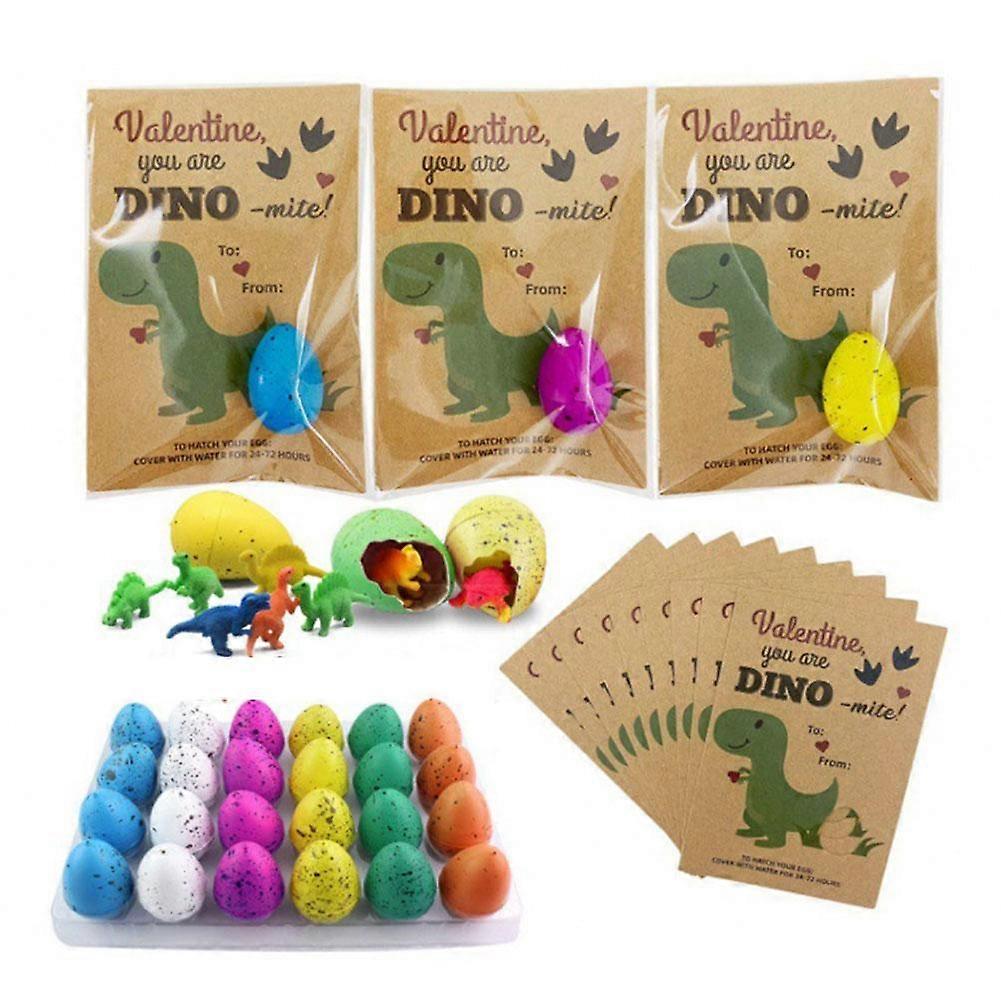 Cartes de Saint-Valentin Dinosaures Éclosion (12 ou 24 cartes) avec œufs de dinosaures magiques qui grandissent dans l'eau : une idée cadeau originale et amusante pour les enfants, les fêtes et les occasions spéciales en classe.