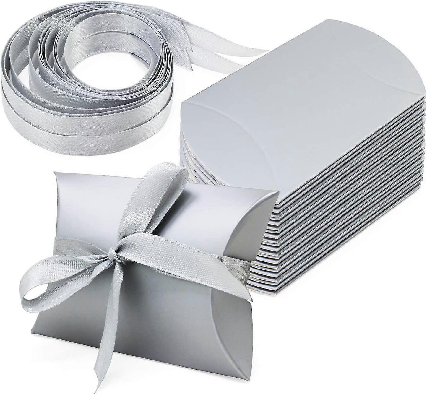 Kraft Gift Boxes - Pillow Silver Candy Boxes (50pcs)