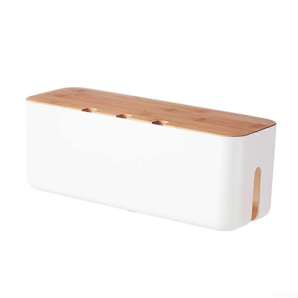 Heat Resistant ABS Plastic Cable Management Box with Wooden Cover, Keeps Cables Neat, Accessible and Secure, Ideal for Junction Box and Board White