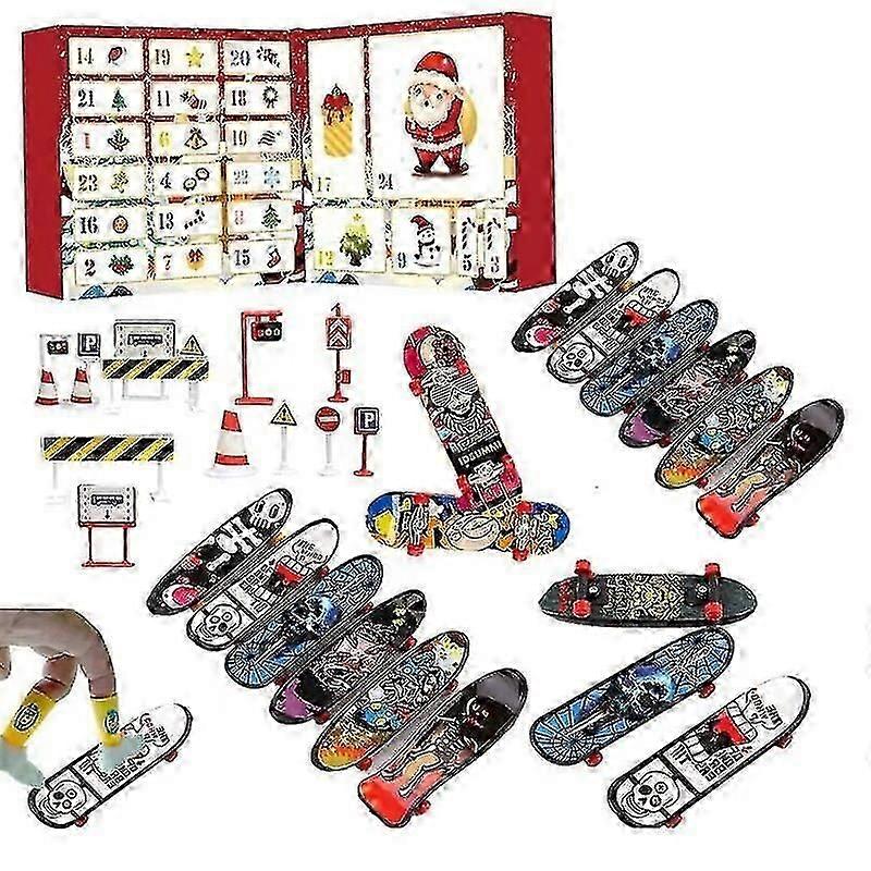 Finger Skateboards Advent Calendar Χριστουγεννιάτικο ημερολόγιο αντίστροφη μέτρηση Mini Finger Toys Set Με Skate Finger Board Training Skateparks Gift Box