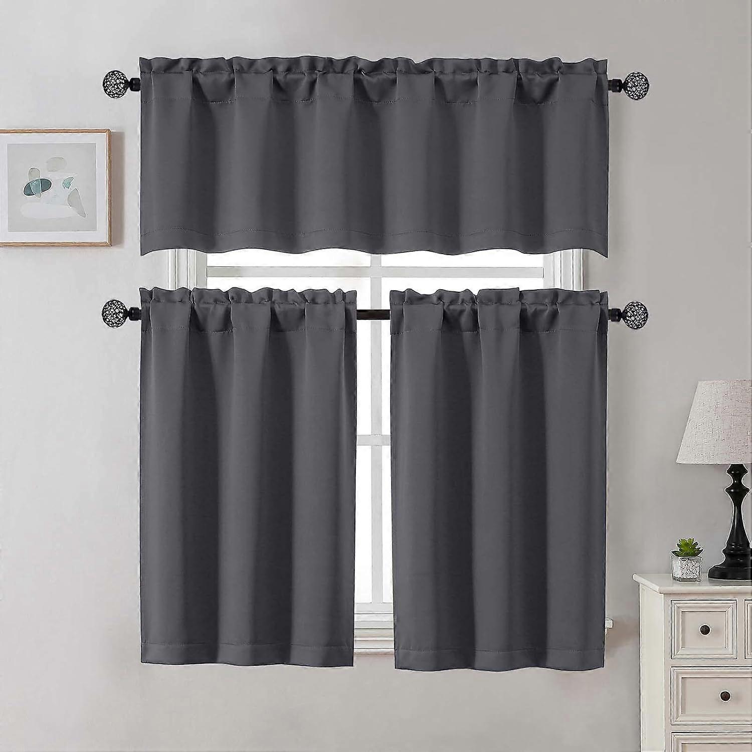 Charcoal Grey Valance for Windows, Small Blackout Valance Kitchen Curtains for