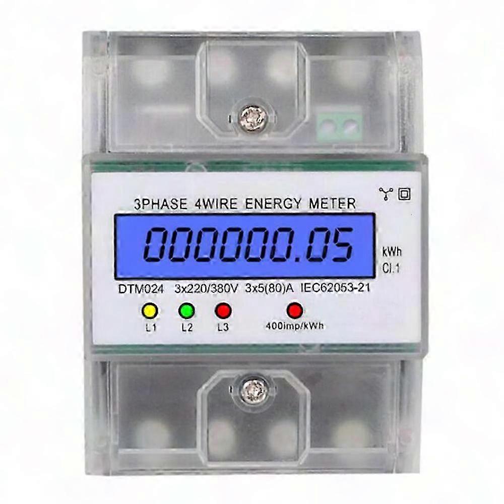 3 Phase 4 Wire Energy Meter 220/380V 5-80A KWh Consumption Meter DIN Rail Digital Installation