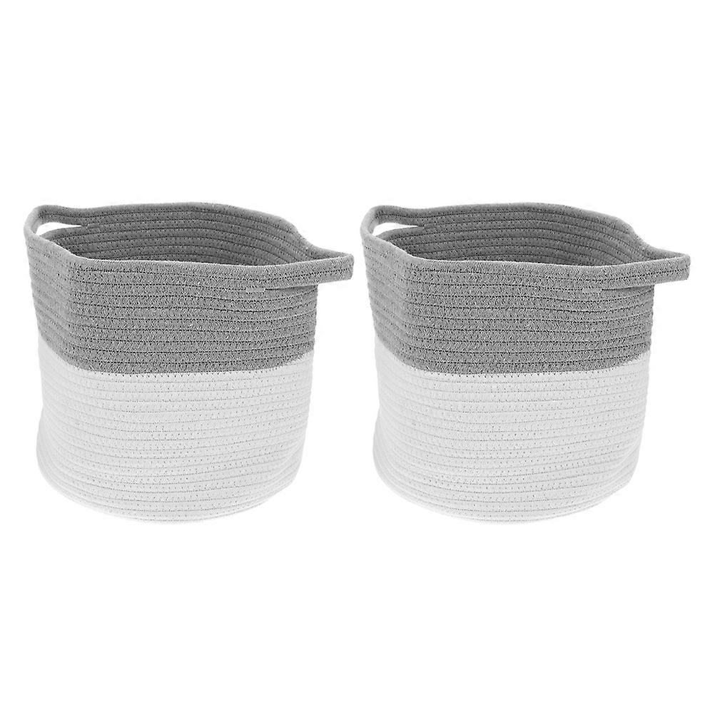 Large Cotton Rope Basket for Storage with Sturdy Handles Beige Color Versatile Use Durable Woven Bin 2pcs