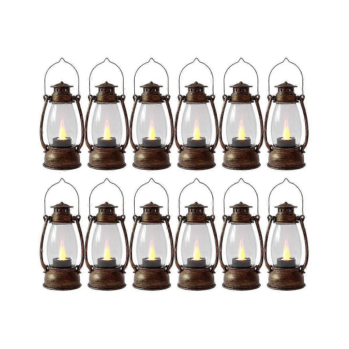 Vintag Candle Lanterns for Indoors 12Pcs Mini Lantern with Flicker Candles Small Hanging Lanterns f