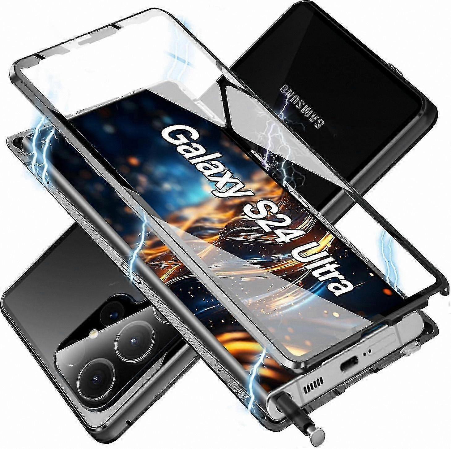 Magnetic Tempered Glass Case with Camera Cover and Screen Protector for S24 Ultra