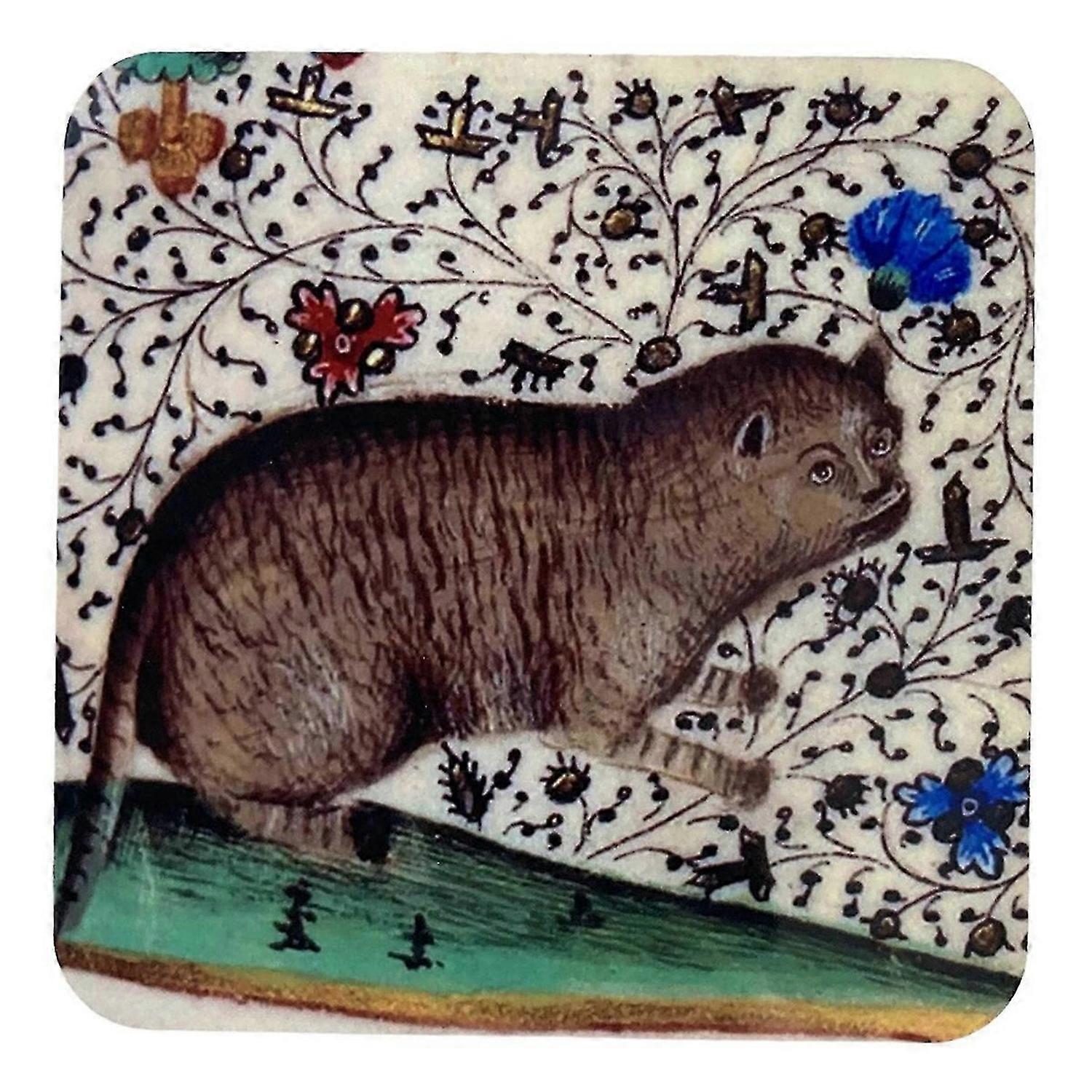 Medieval Cat Coasters for Drink Set Cat Pattern Round Coasters, C