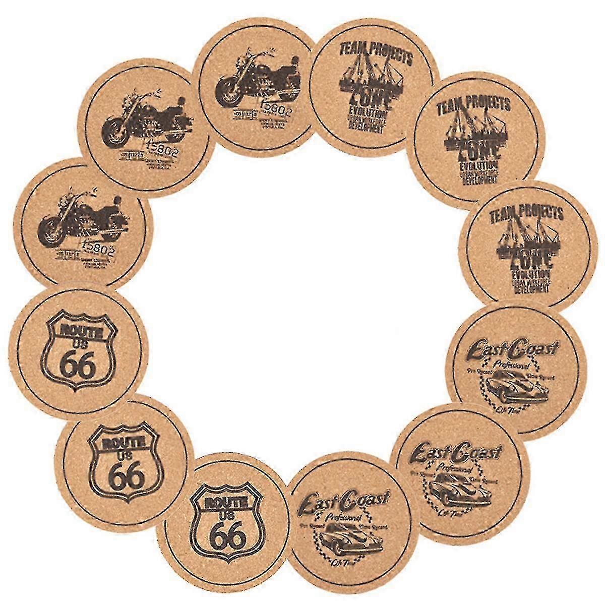 Cork coasters, 12 sets of heat-resistant and waterproof with metal brackets, the best reusable natural round coasters for bar glass tables.