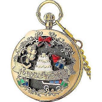 Music Quartz Pocket Watch, Gold, Dual Movement with 40cm Chain