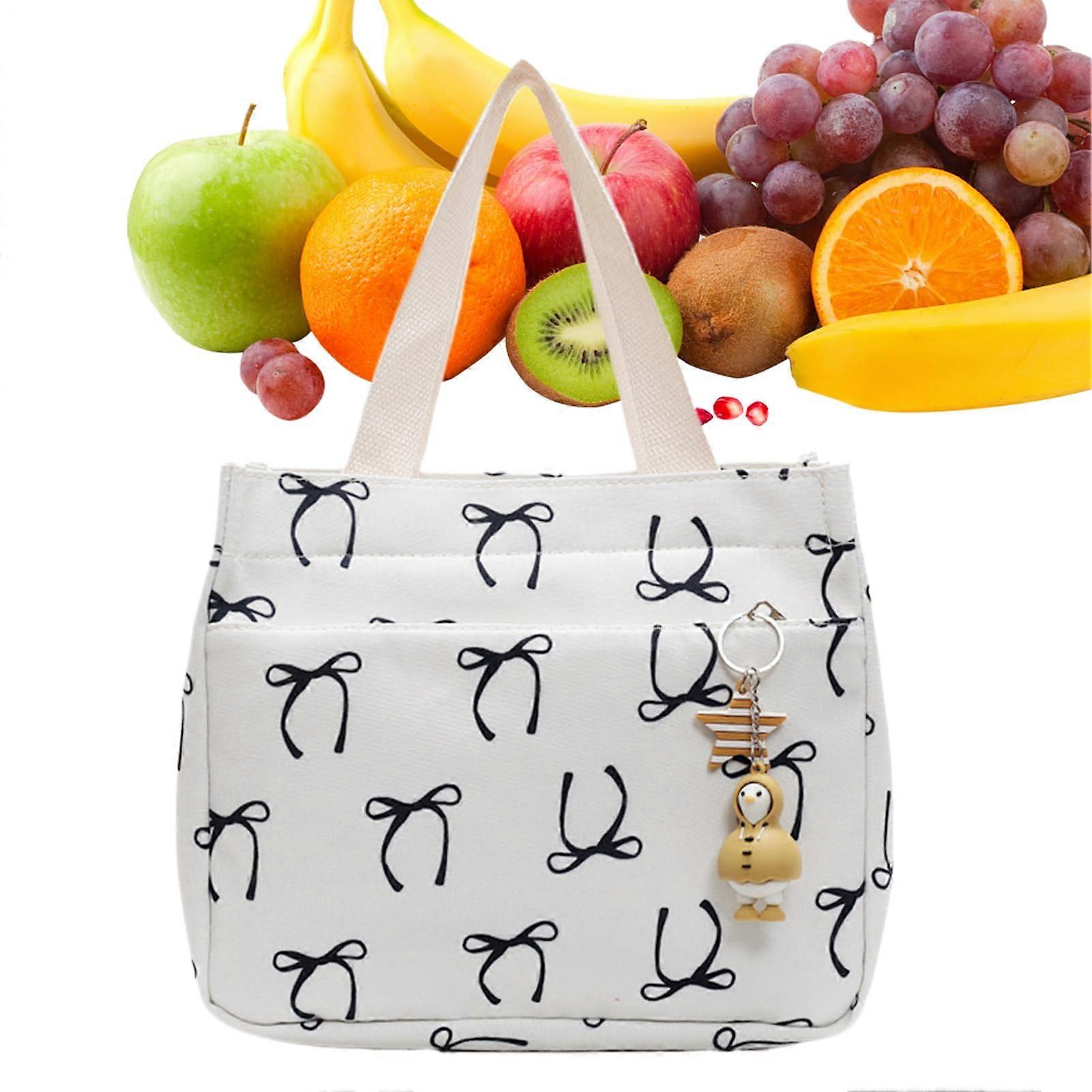 Lunch Tote Bow Pattern Design Large Capacity Reusable Food Container Black For Beach Camping Travel Picnic Hiking