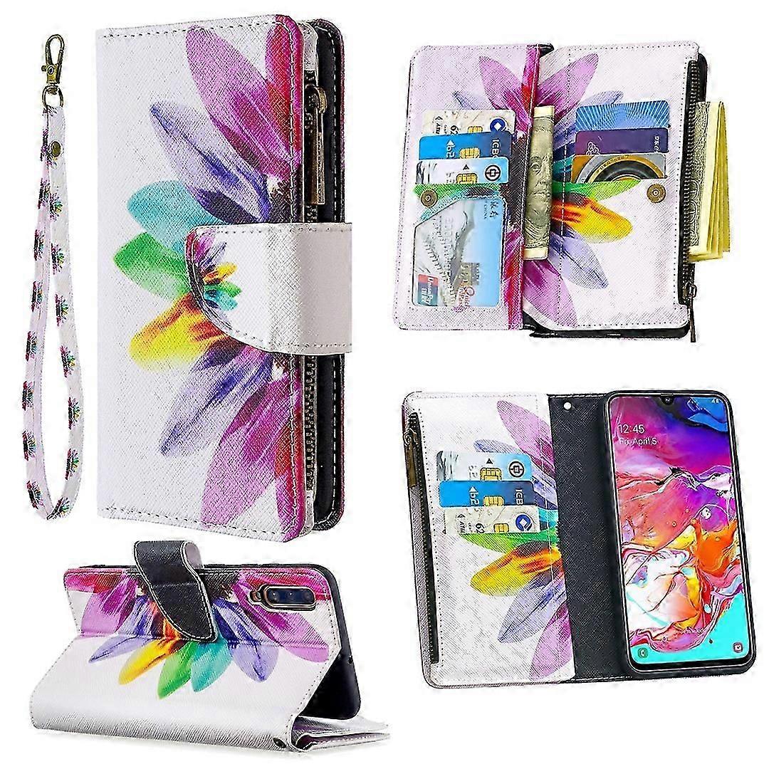 For Samsung Galaxy A70 Colored Drawing Pattern Zipper Horizontal Flip Leather Case with Holder & Card Slots & Wallet