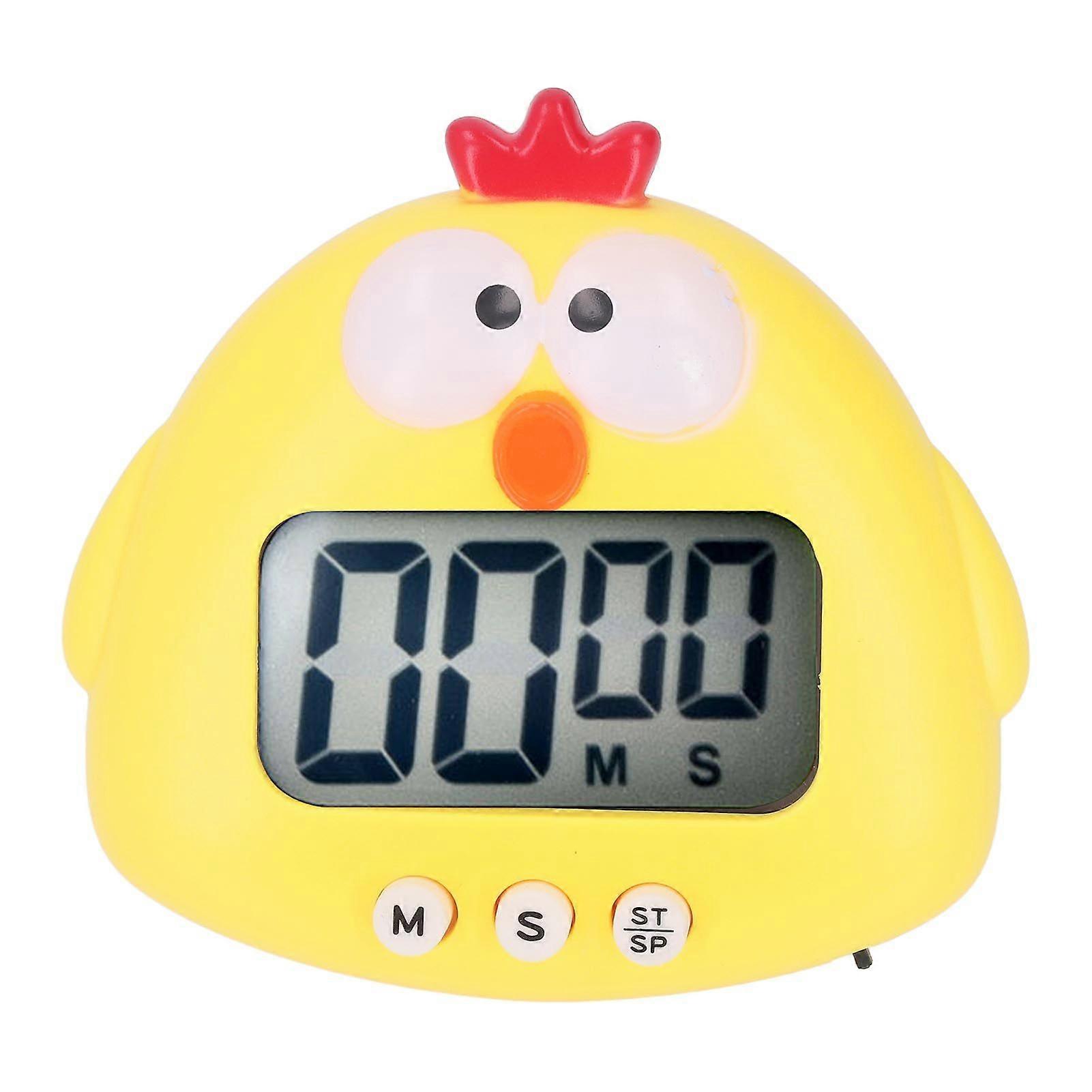 Digital Kitchen Timer Countup Countdown Cartoon Animal Sound Flash Alert Easy Operation with Stand for Cooking Teaching Yellow Chick
