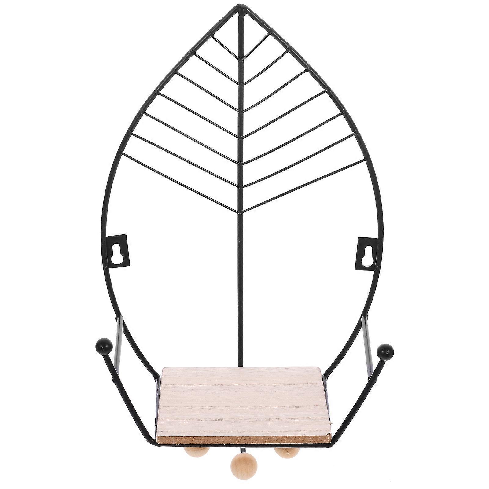 Floating Shelf Wall Storage Shelf for Home Use Black Metal and Wood
