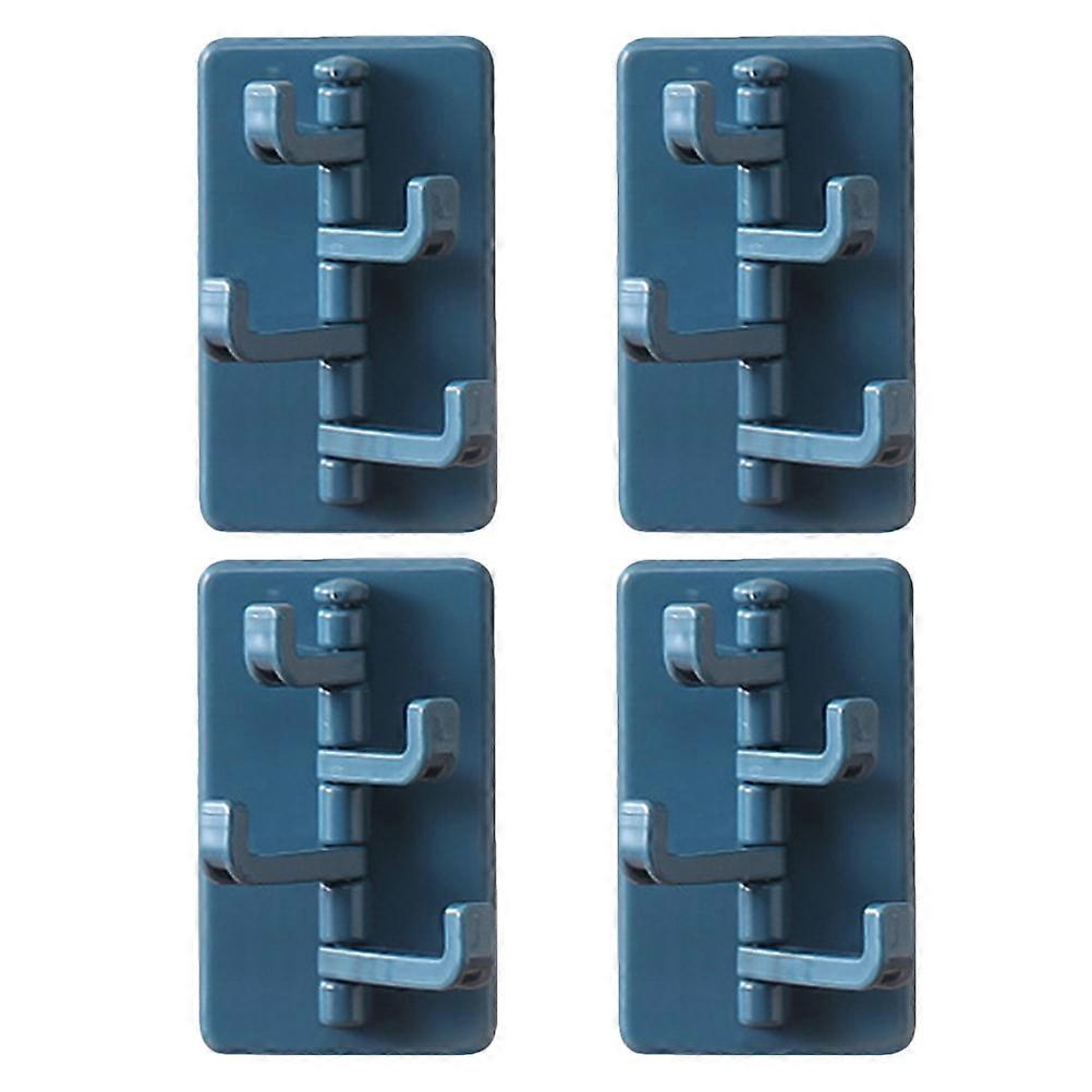 Wall Mount Towel Holder Four Claw Hook Office Use Blue Plastic Rotating Hanging 4Pcs