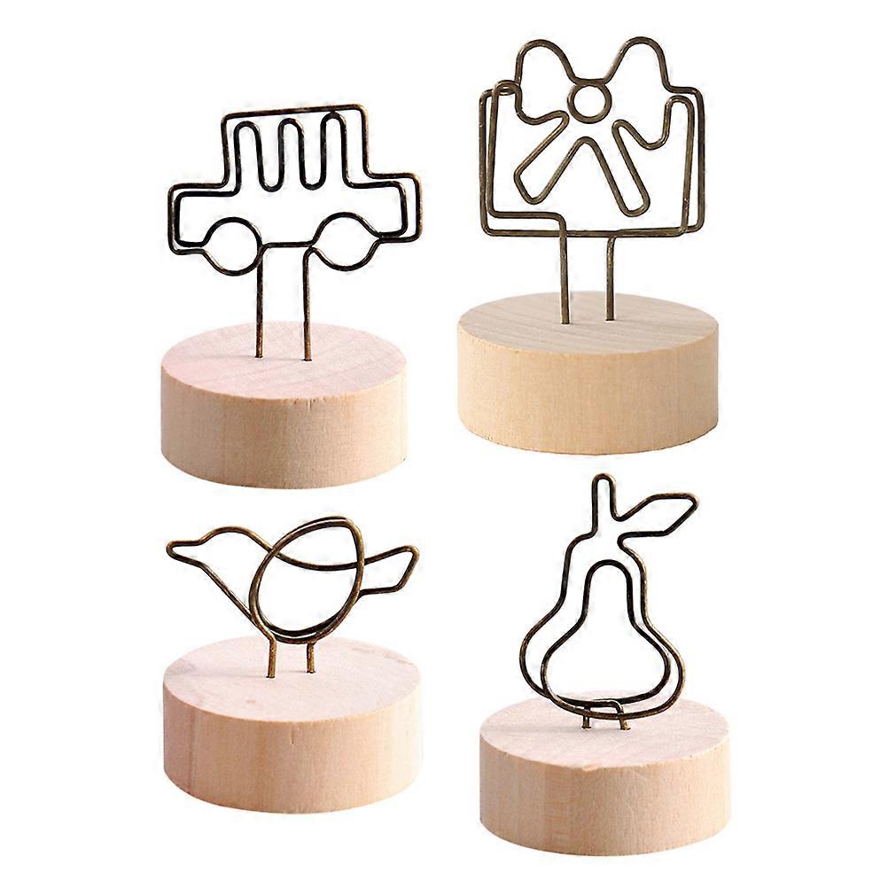 Office Use Wooden Note Holder 4Pcs Decorative Memo Holders for Desk