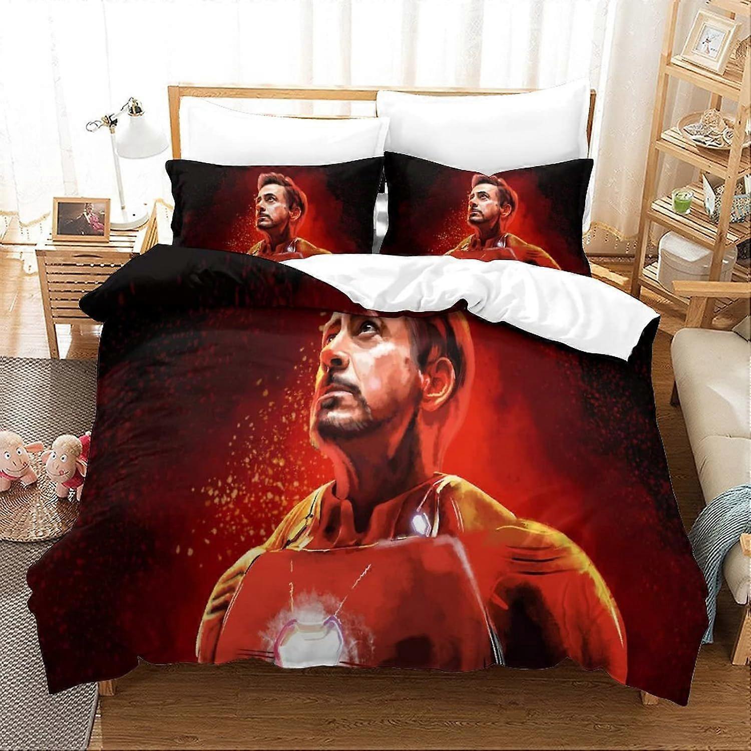 AM1284 Duvet Cover Set Iron Man Bedding Set Movie Poster Bedspread Microfiber Bedding Cover Set Comforter Cover Double200x200cm