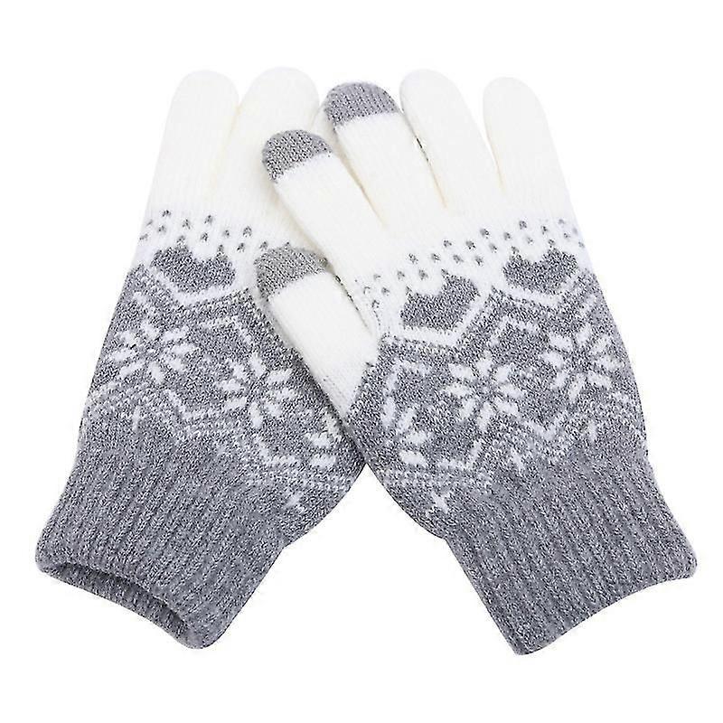 1ペアの女性用手袋タッチスクリーン-雪の花の印刷、グレー-a