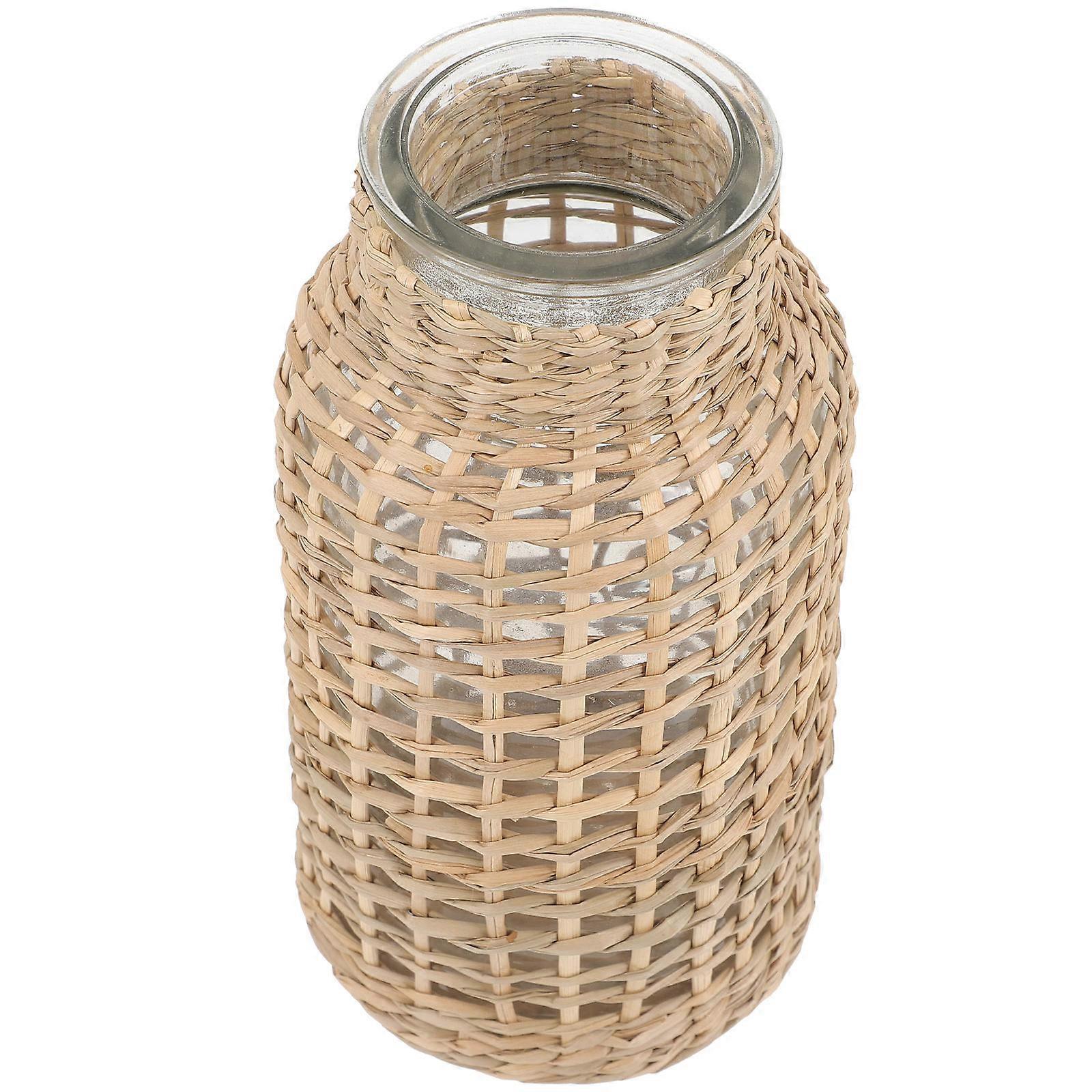 Glass Vase Woven Style for Table Centerpiece 2Pcs Decorative