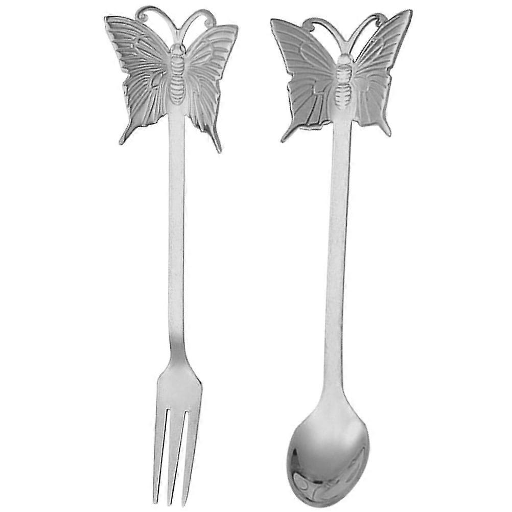 Elegant Silver Coffee Spoon Fork Set for Dessert Use 1Set with Handle