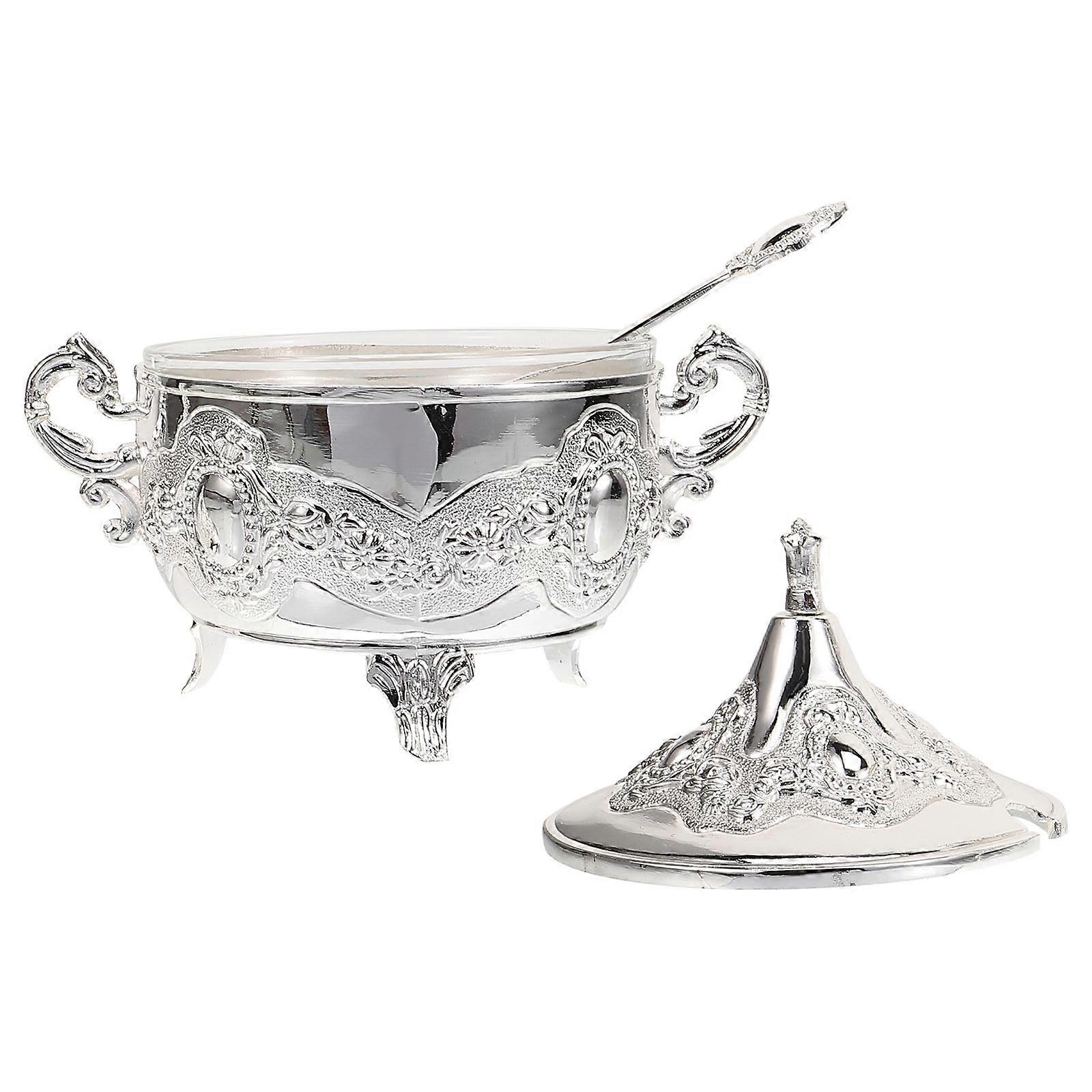 Seasoning Containers 2Pcs High End Sugar Storage Jar For Home Kitchen Use 13.5x12cm Elegant Metal Design With Spoon